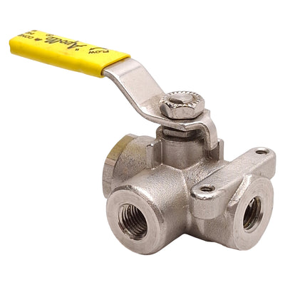 Used Apollo 76-601-01 Stainless Steel Ball Valve, 3-Way Diversion, 1/4in NPT *Handle*