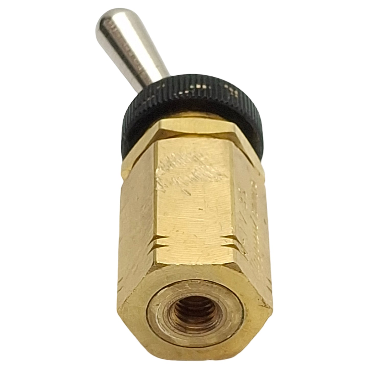 Used Clippard M-TV-3S Brass Toggle Valve, 3-Way NC, #10-32, 10bar Max, 125L/min, M12
