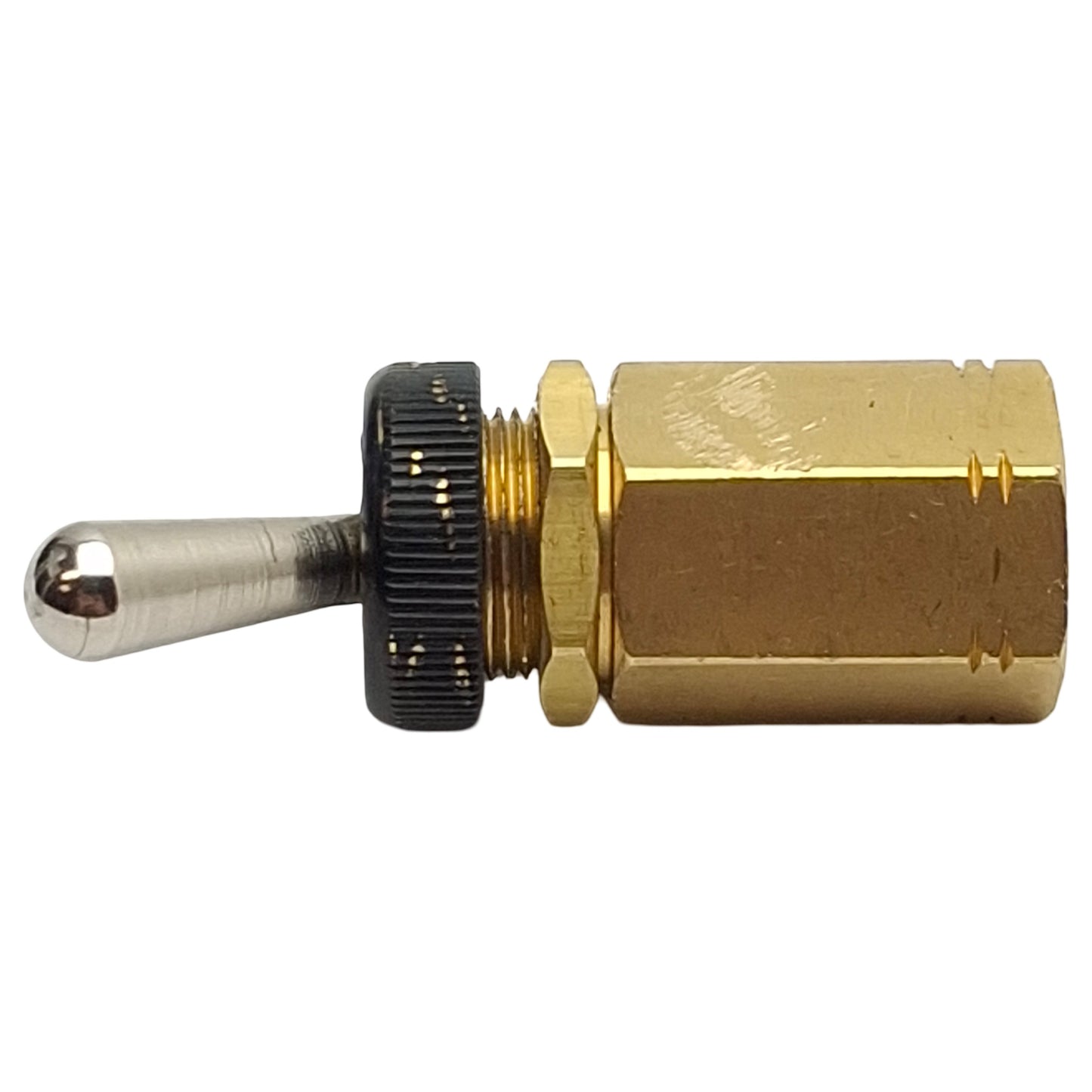 Used Clippard M-TV-3S Brass Toggle Valve, 3-Way NC, #10-32, 10bar Max, 125L/min, M12