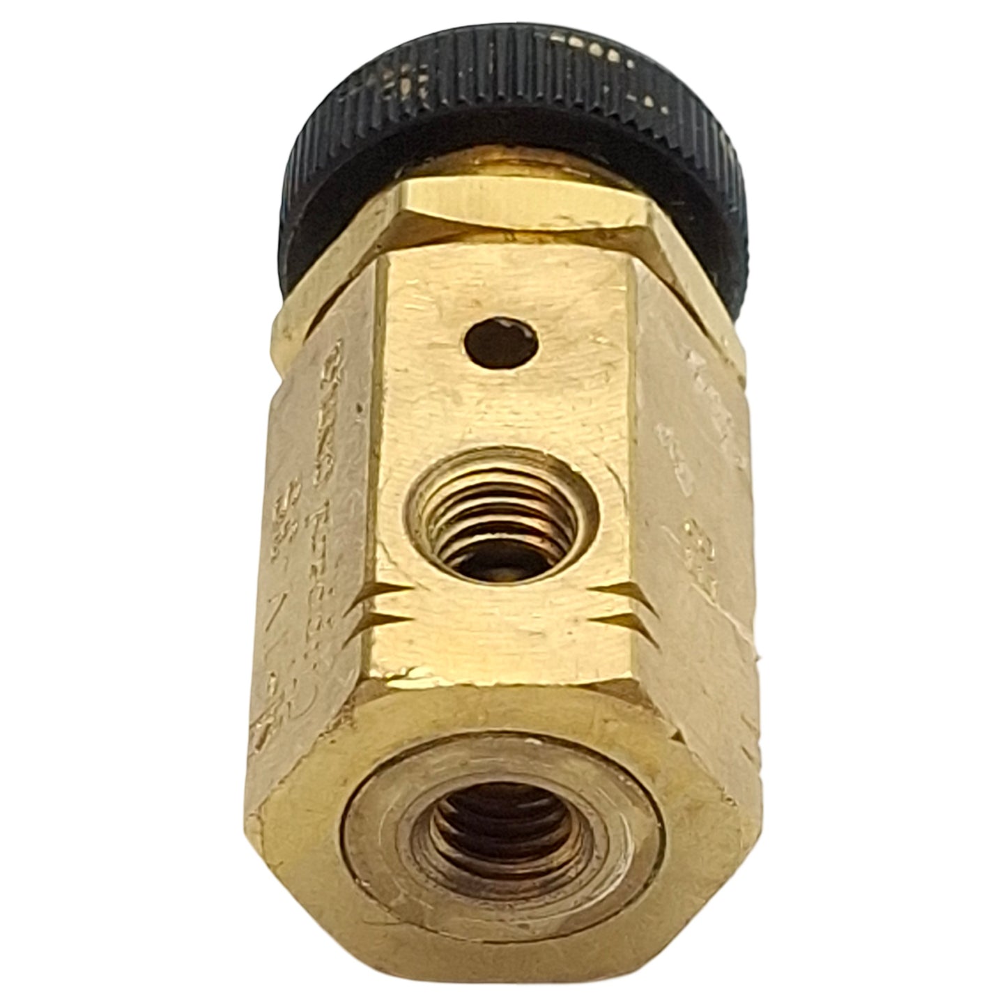 Used Clippard M-TV-3S Brass Toggle Valve, 3-Way NC, #10-32, 10bar Max, 125L/min, M12