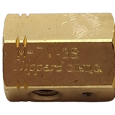 Used Clippard M-TV-3S Brass Toggle Valve, 3-Way NC, #10-32, 10bar Max, 125L/min, M12