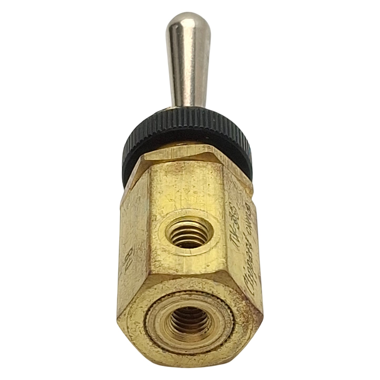 Used Clippard TV-3S Brass Toggle Valve, 3-Way NC, #10-32, 150psi Max, 135L/min