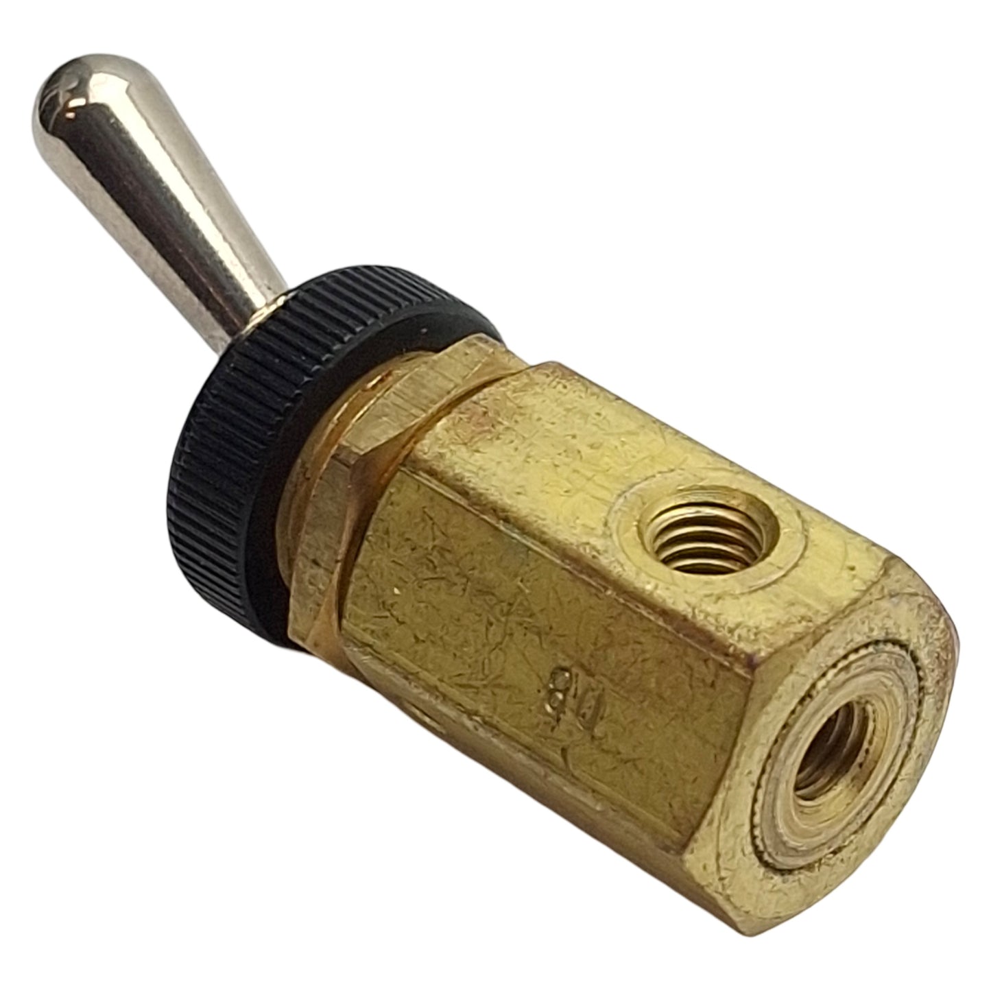 Used Clippard TV-3S Brass Toggle Valve, 3-Way NC, #10-32, 150psi Max, 135L/min