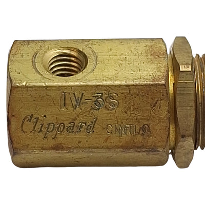 Used Clippard TV-3S Brass Toggle Valve, 3-Way NC, #10-32, 150psi Max, 135L/min