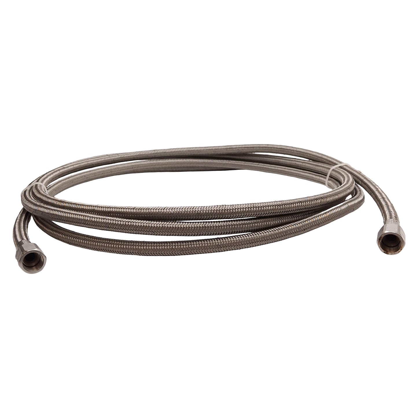 Used Stainless Steel Braided Hose, ø0.45in OD, 1/4in JIC #6 Flare Fittings, 12ft
