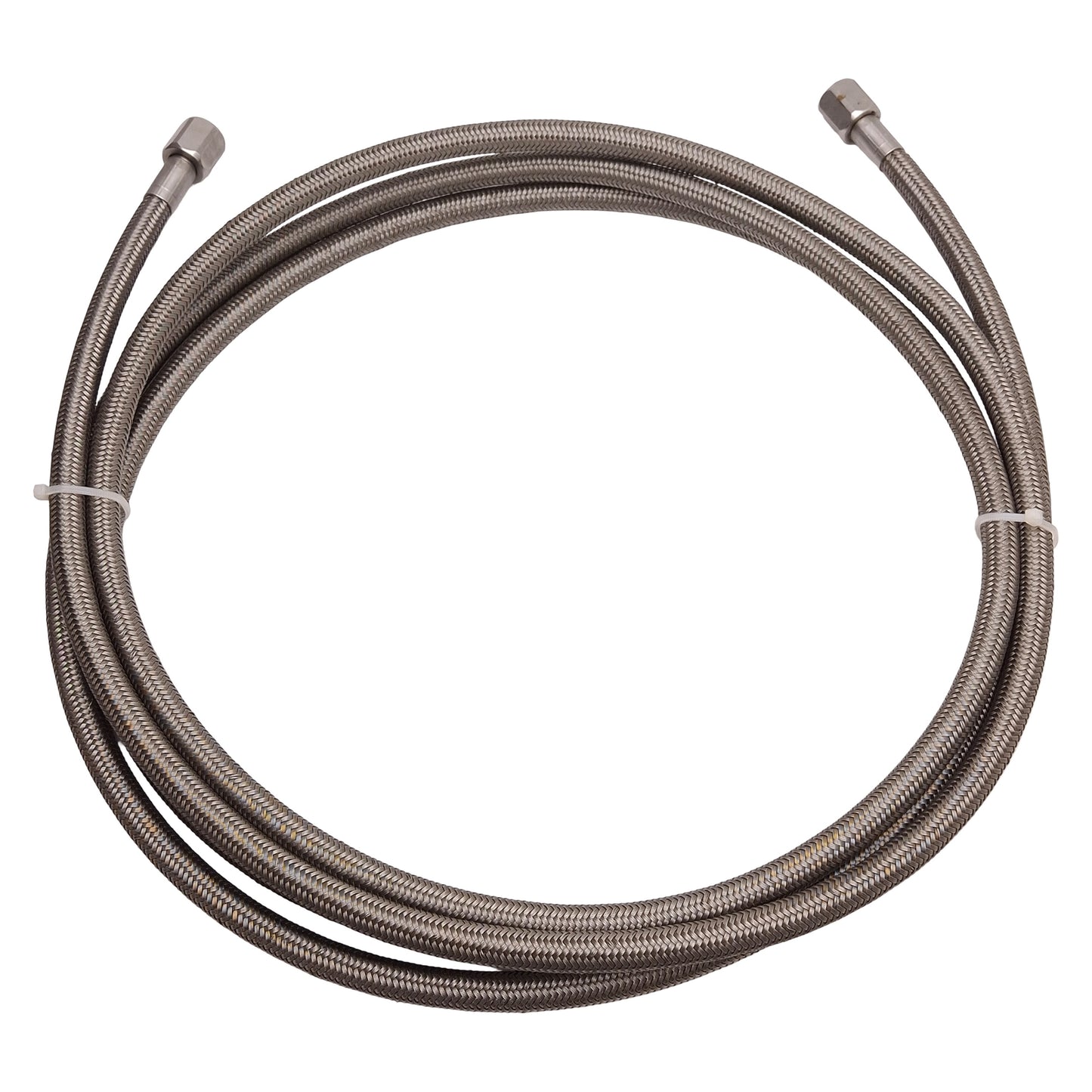 Used Stainless Steel Braided Hose, ø0.45in OD, 1/4in JIC #6 Flare Fittings, 12ft