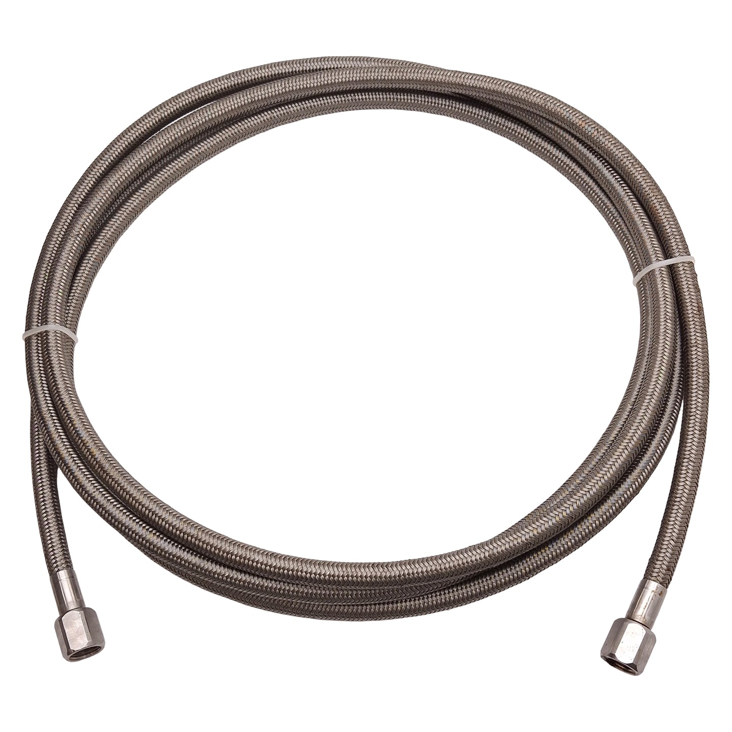 Used Stainless Steel Braided Hose, ø0.45in OD, 1/4in JIC #6 Flare Fittings, 12ft