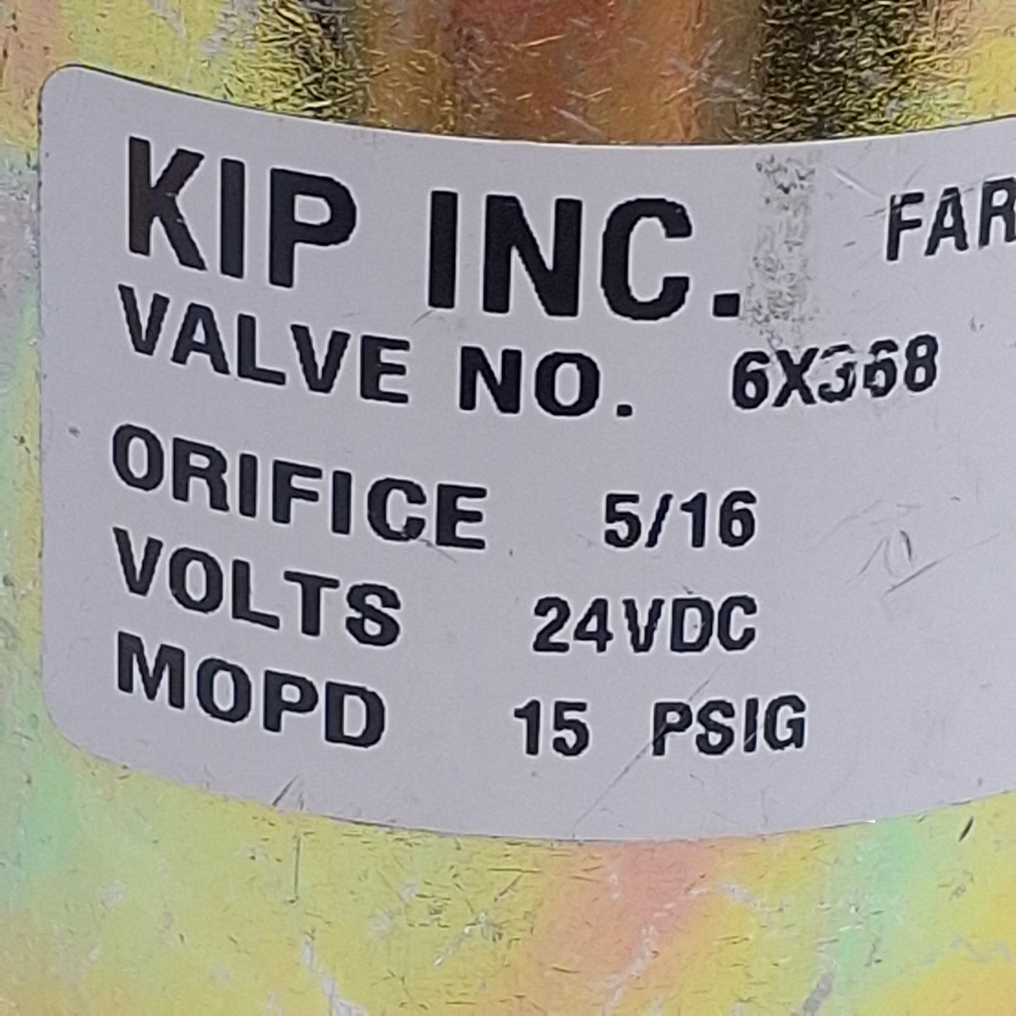 Used KIP 6X368 Solenoid Valve, Orifice 5/16", 15 PSIG, Watts 10, Coil Voltage 24V DC