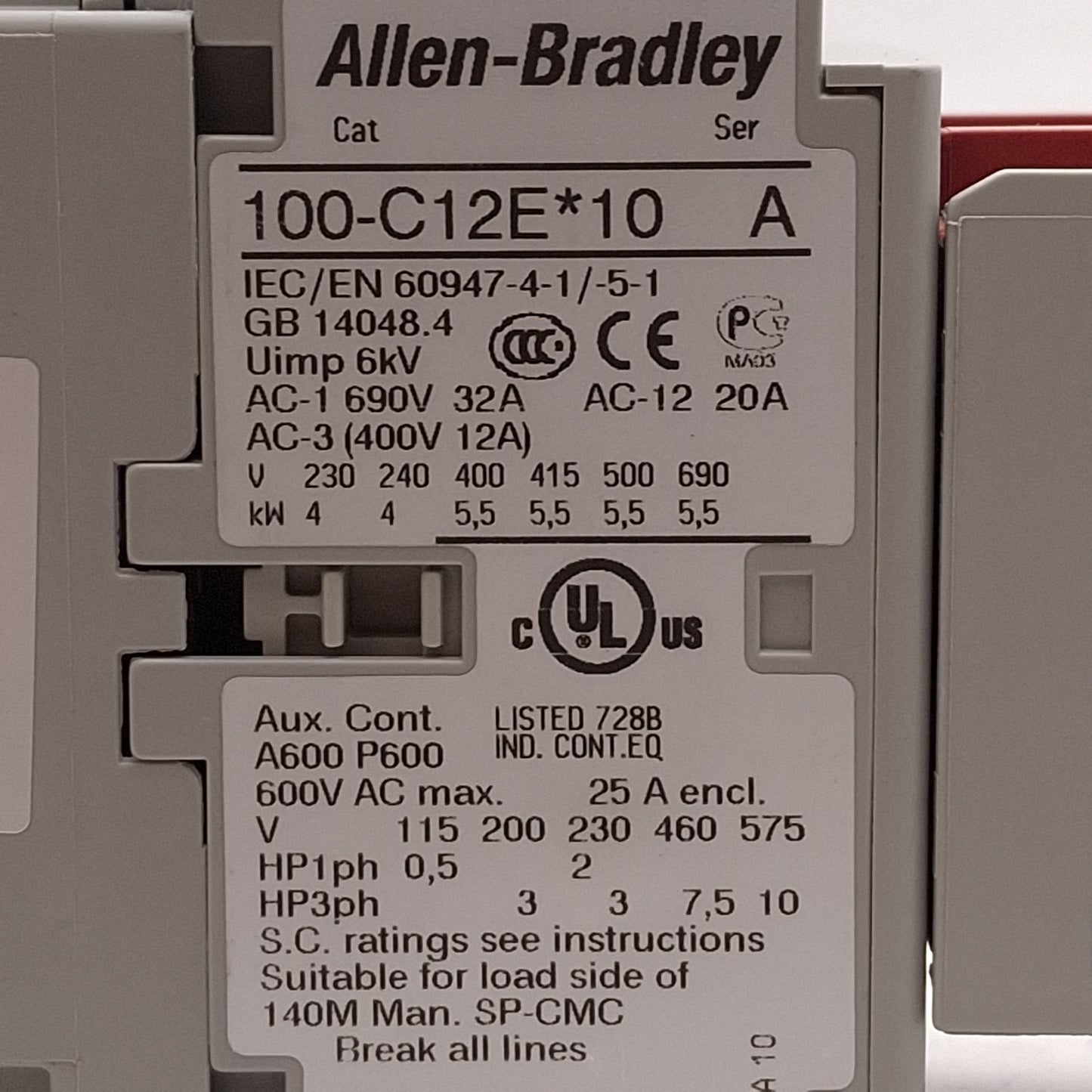 Used Allen Bradley 100S-C12EJ14BC Guardmaster Safety Contactor, 1NO+4NC, 24VDC Coil