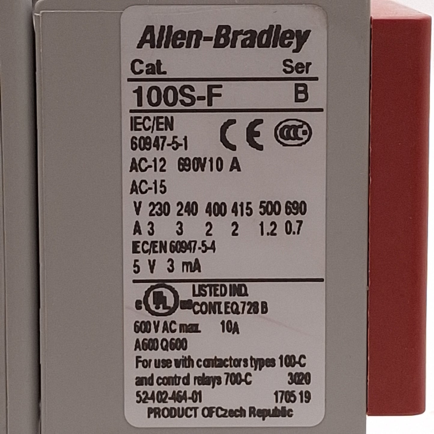 Used Allen Bradley 100S-C12EJ14BC Guardmaster Safety Contactor, 1NO+4NC, 24VDC Coil