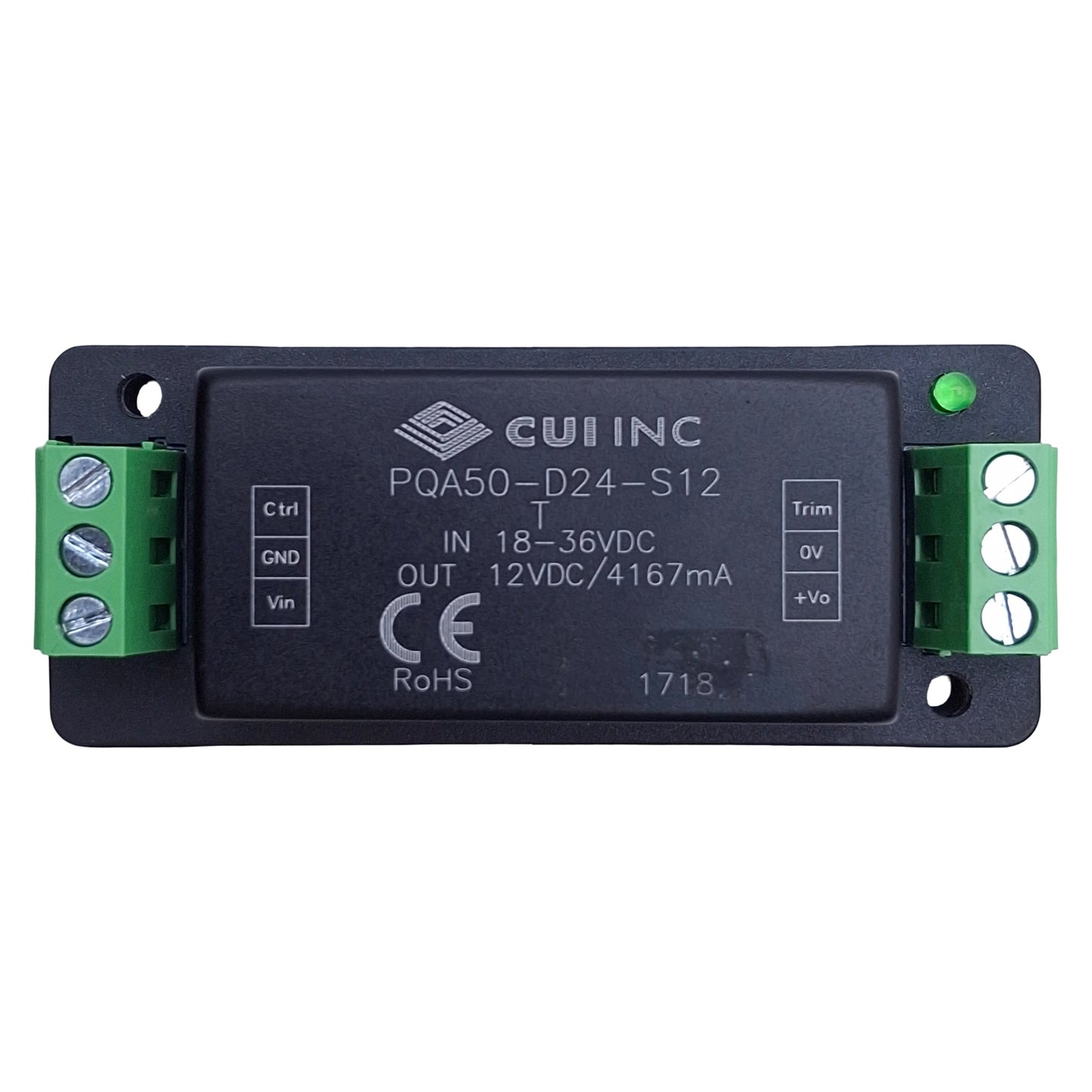 Used CUI PQA50-D24-S12 DC-DC Converter Power Supply 18-36VDC In, 12VDC 4.1A 50W Out