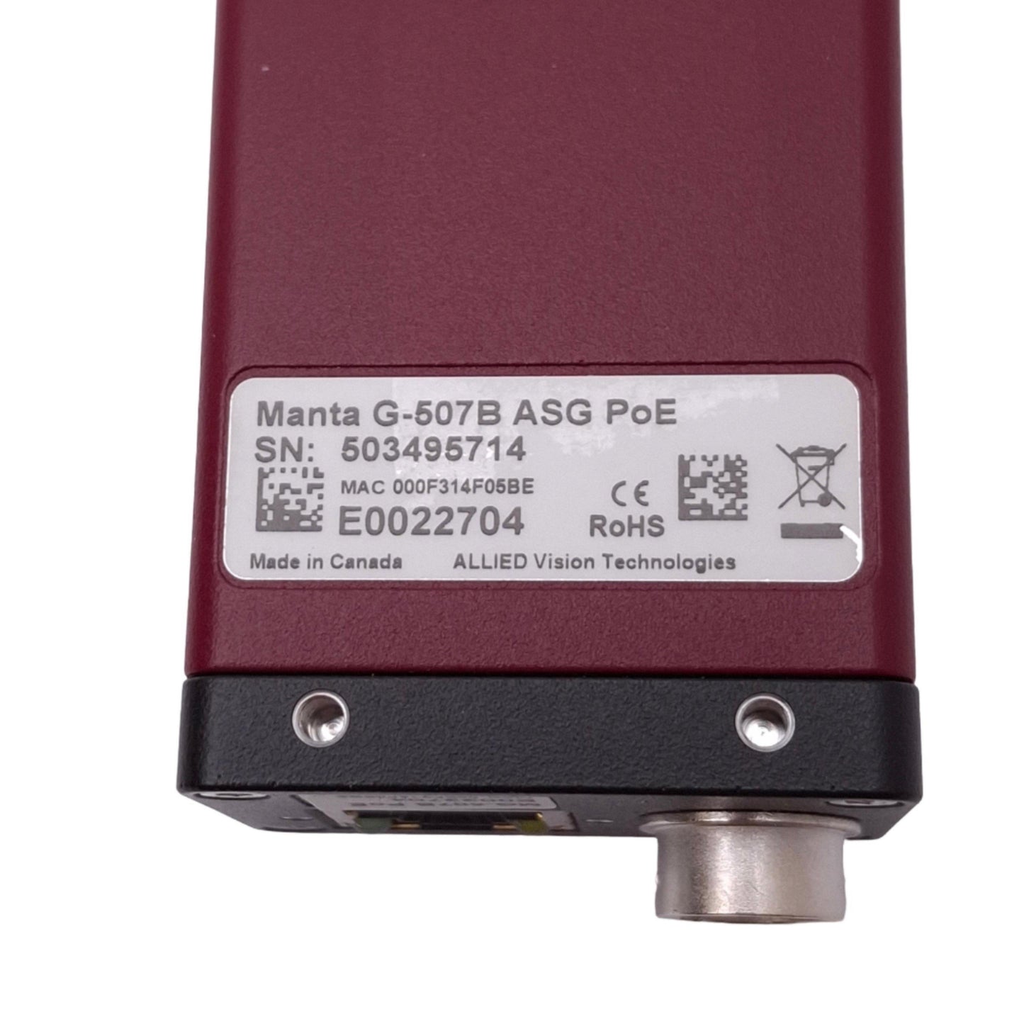 Used Allied Vision Manta G-507B GigE Camera, 2/3in CMOS, 5.1MP, PoE, C-Mount
