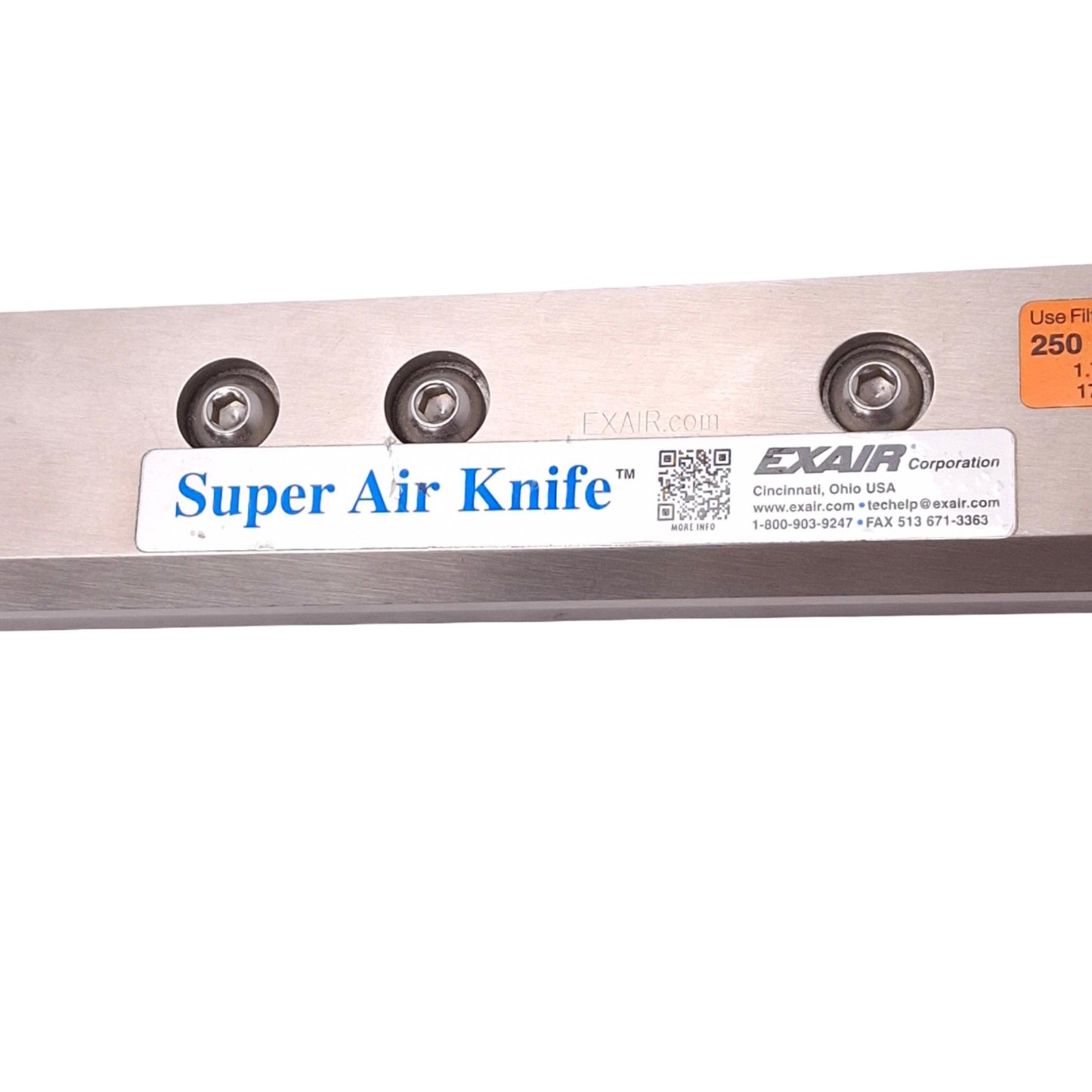 Used Exair 110009SS-316 Super Air Knife, 9in Length, 250psi Max, Stainless Steel