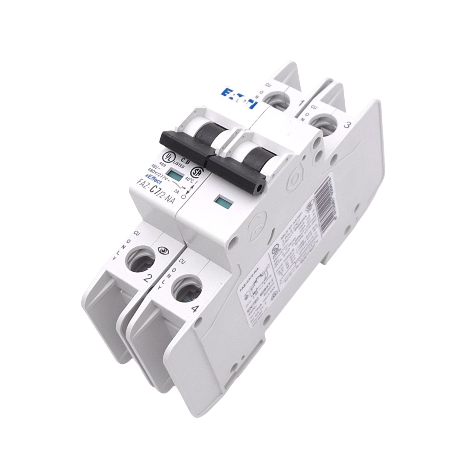 Used Eaton FAZ-C7/2-NA Circuit Breaker, 2-Pole 7A, 480Y/277VAC Max, DIN Rail