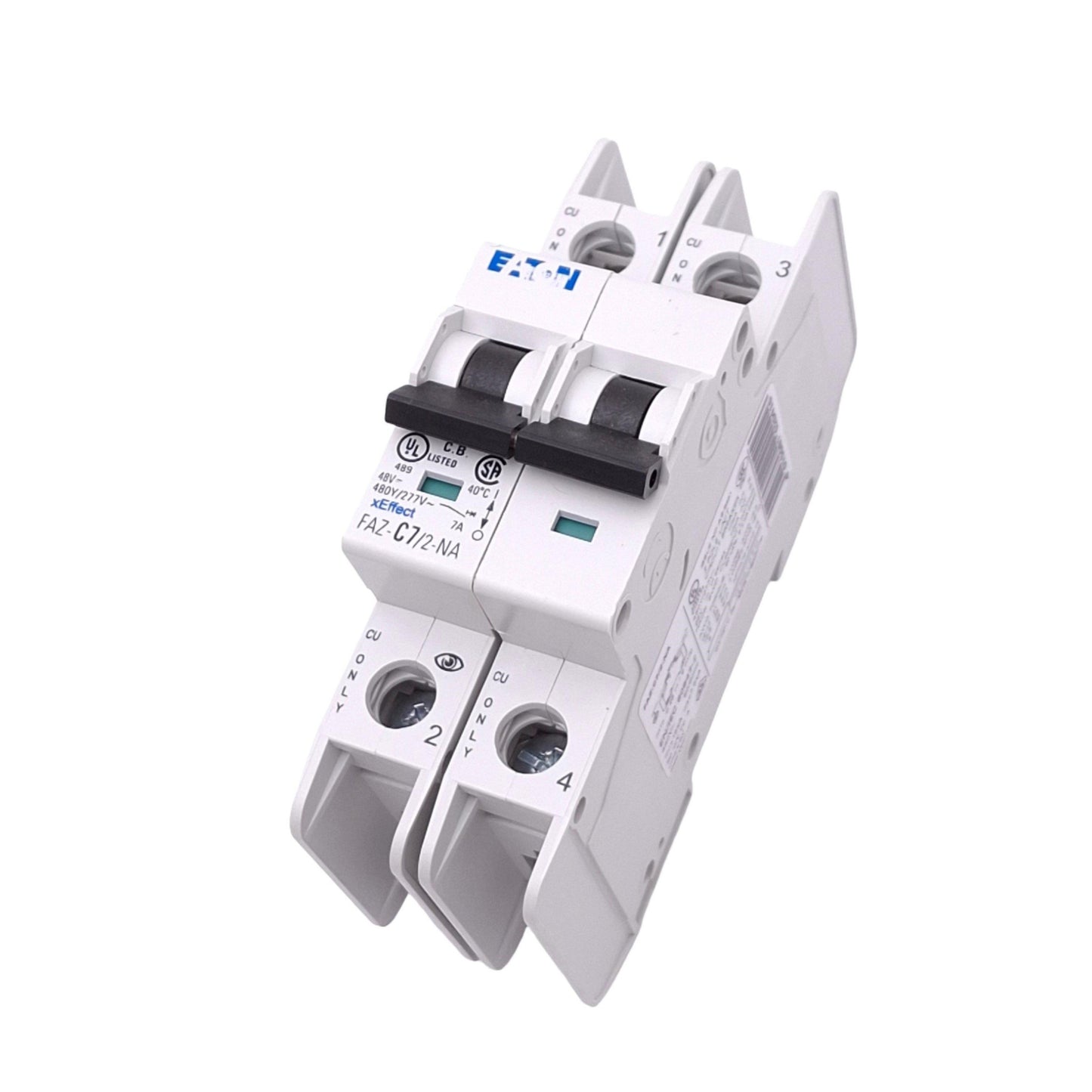 Used Eaton FAZ-C7/2-NA Circuit Breaker, 2-Pole 7A, 480Y/277VAC Max, DIN Rail