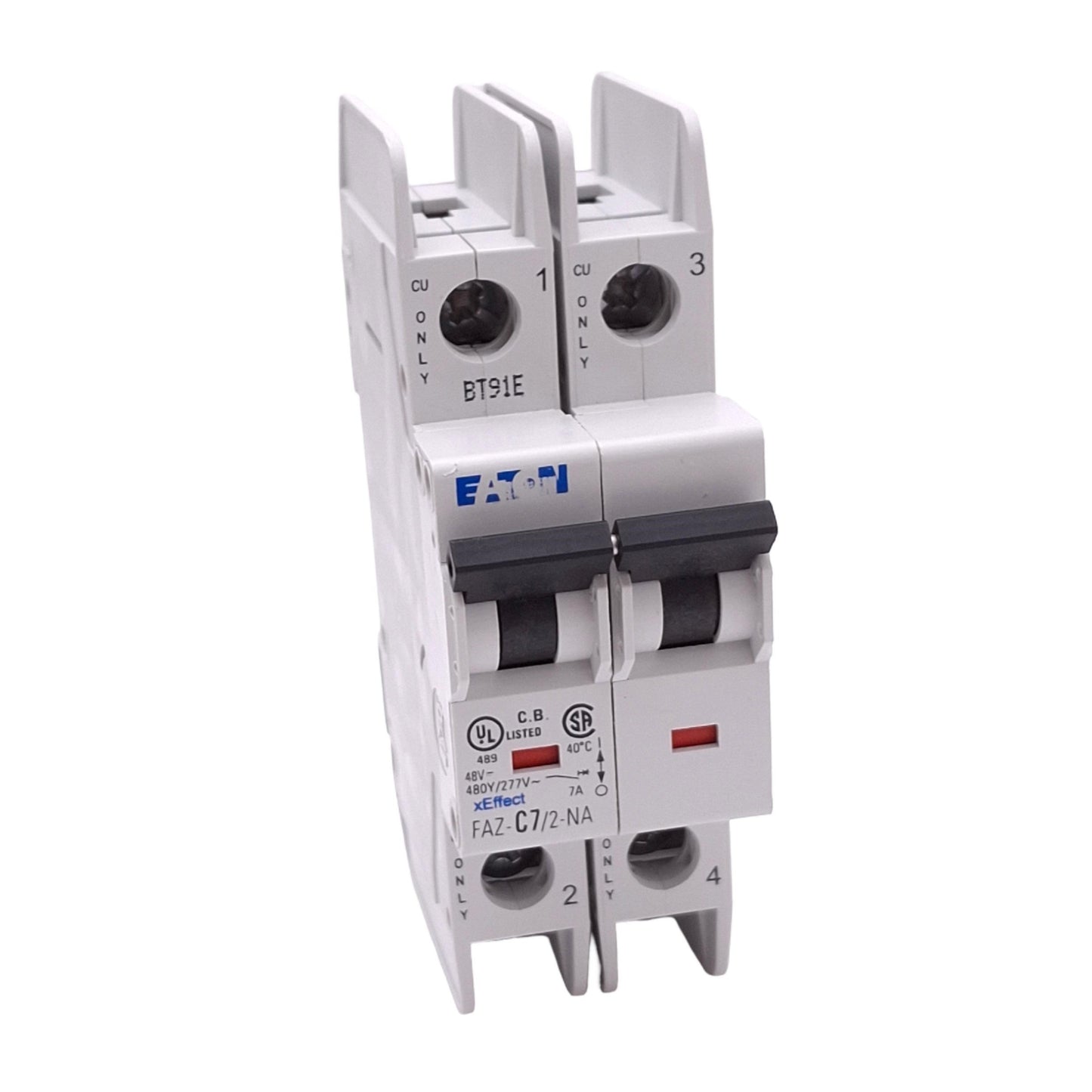 Used Eaton FAZ-C7/2-NA Circuit Breaker, 2-Pole 7A, 480Y/277VAC Max, DIN Rail