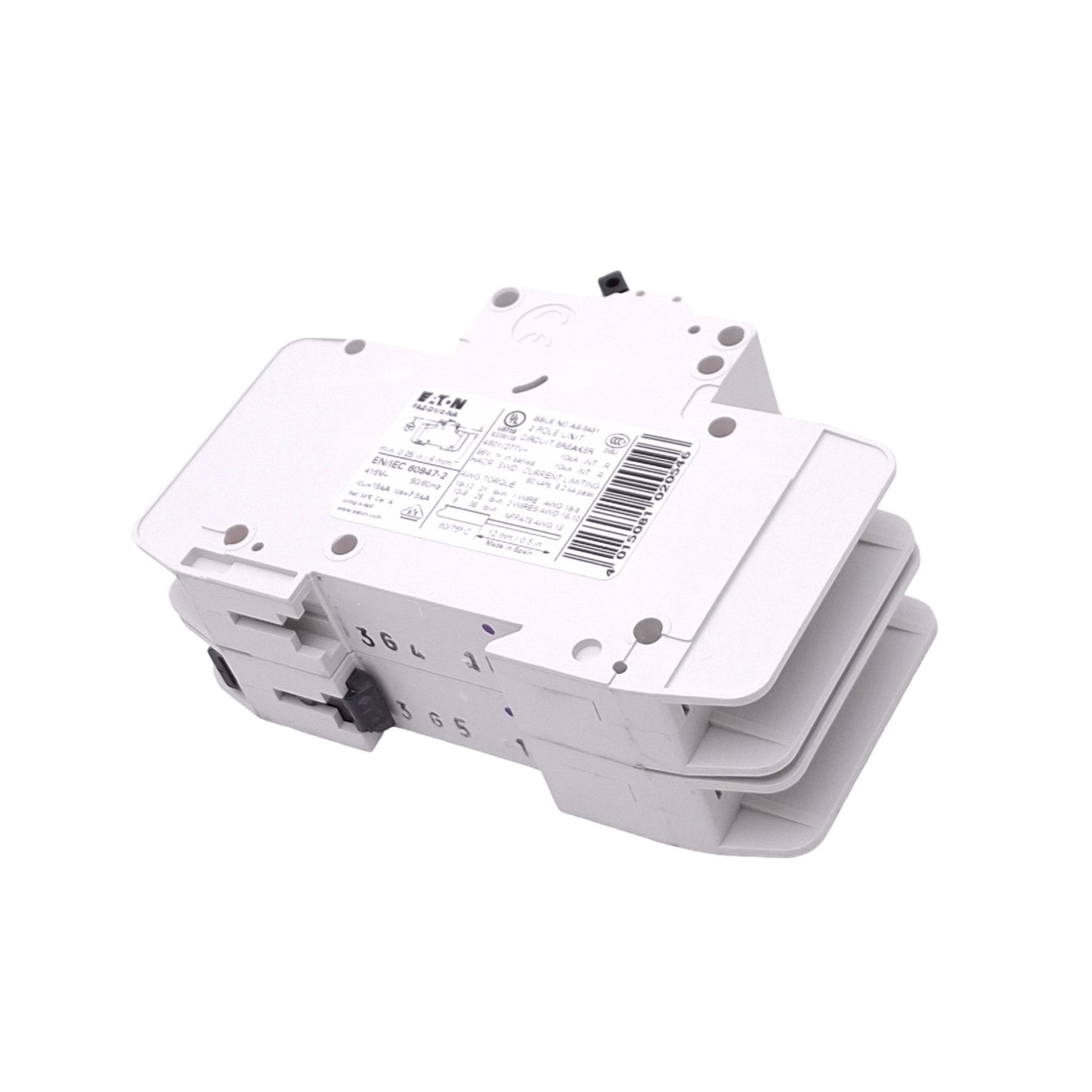 Used Eaton FAZ-D1/2-NA Circuit Breaker, 2-Pole 1A, 480Y/277VAC Max, DIN Rail