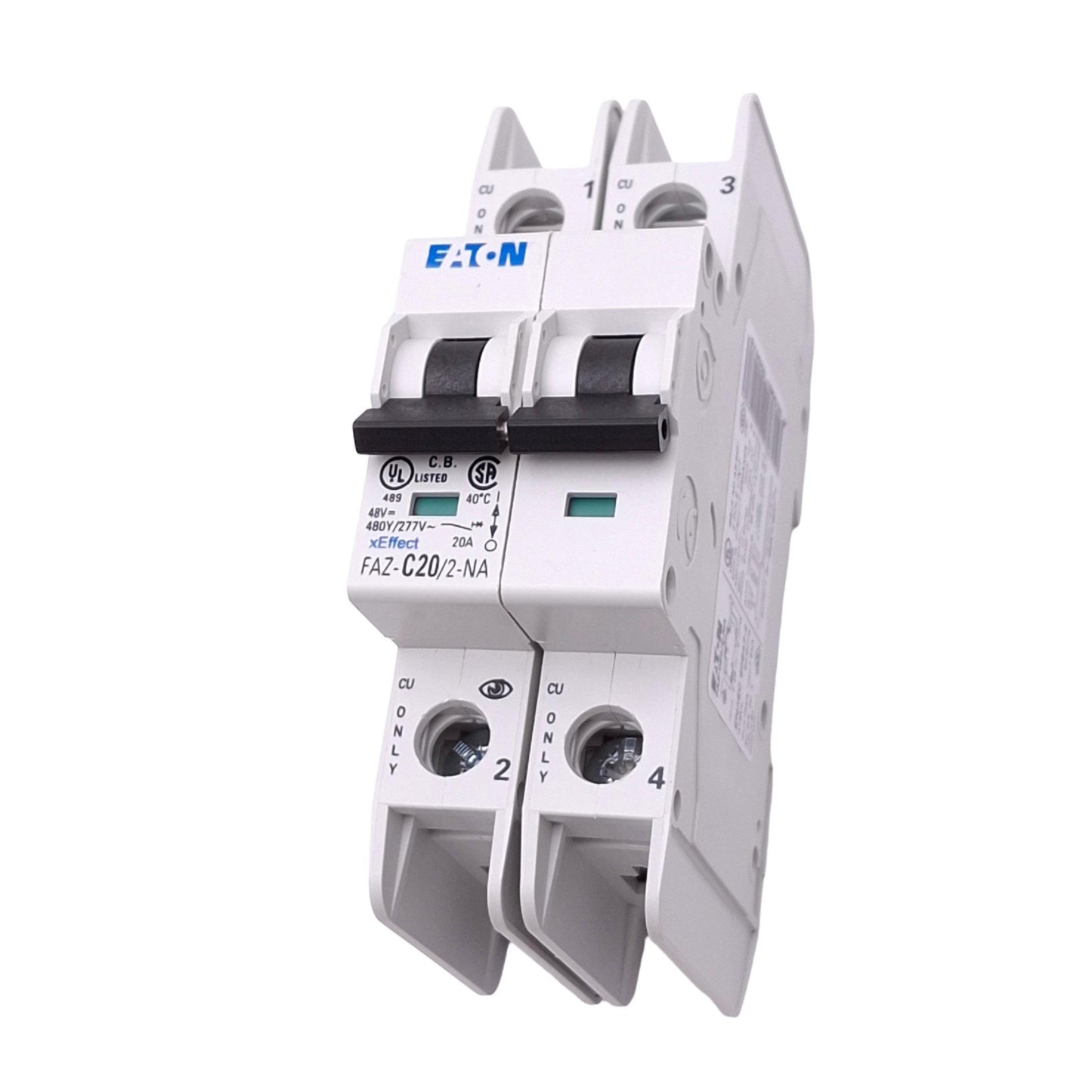 Used Eaton FAZ-C20/2-NA Circuit Breaker, 2-Pole 20A, 480Y/277VAC Max, DIN Rail