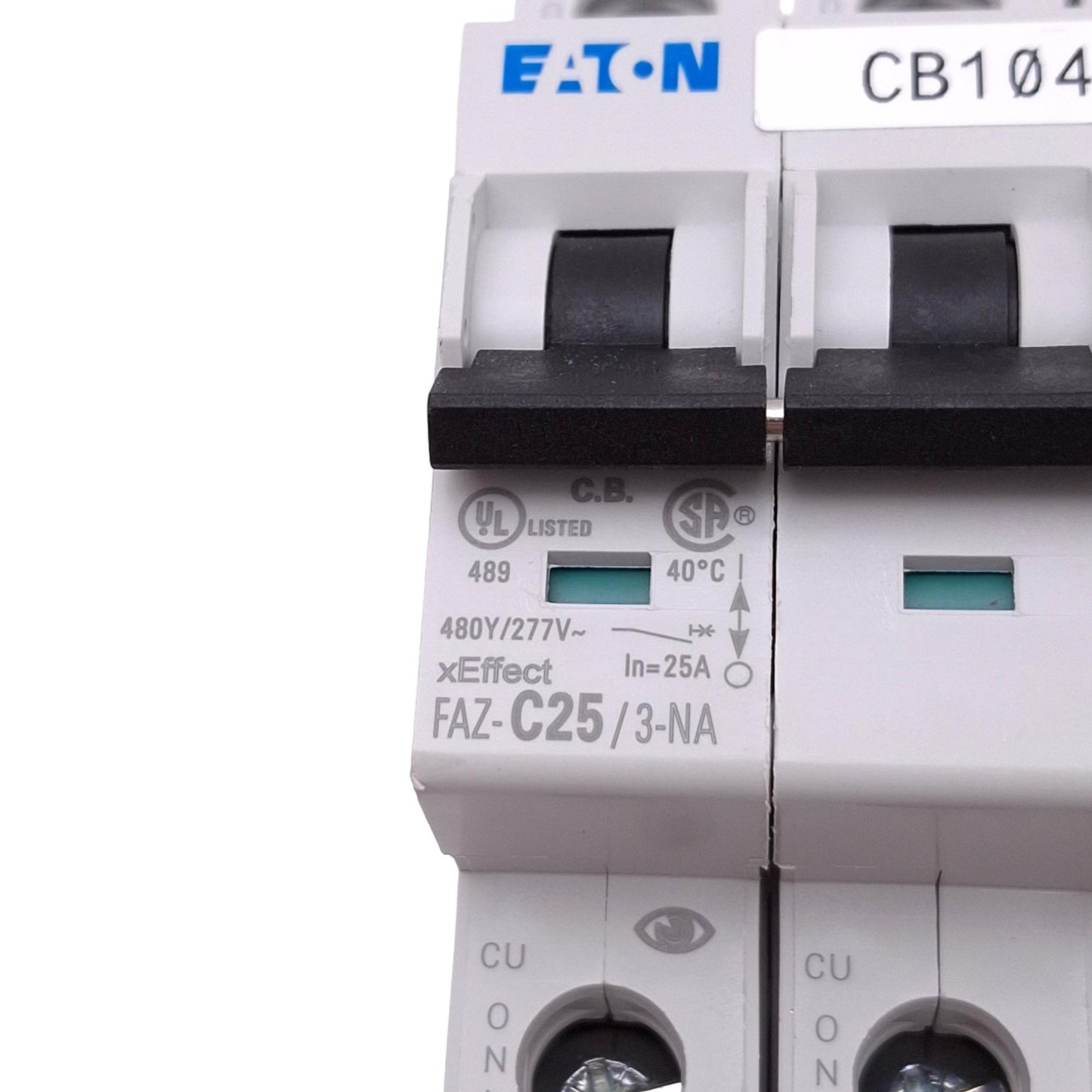 Used Eaton FAZ-C25/3-NA Circuit Breaker, 3-Pole 25A, 480Y/277VAC Max, DIN Rail