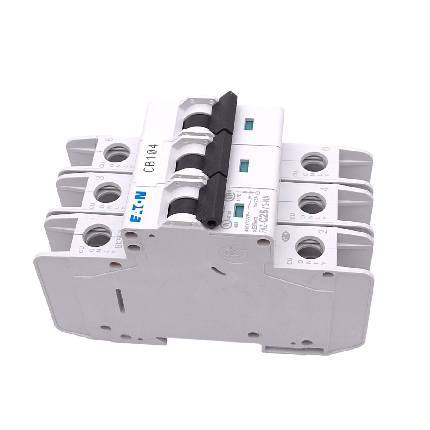 Used Eaton FAZ-C25/3-NA Circuit Breaker, 3-Pole 25A, 480Y/277VAC Max, DIN Rail