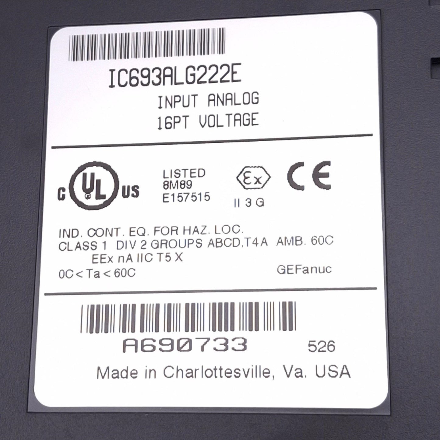 Used GE Fanuc IC693ALG222E Analog Input Module for 90-30 PLC, 16-Point, +-10V