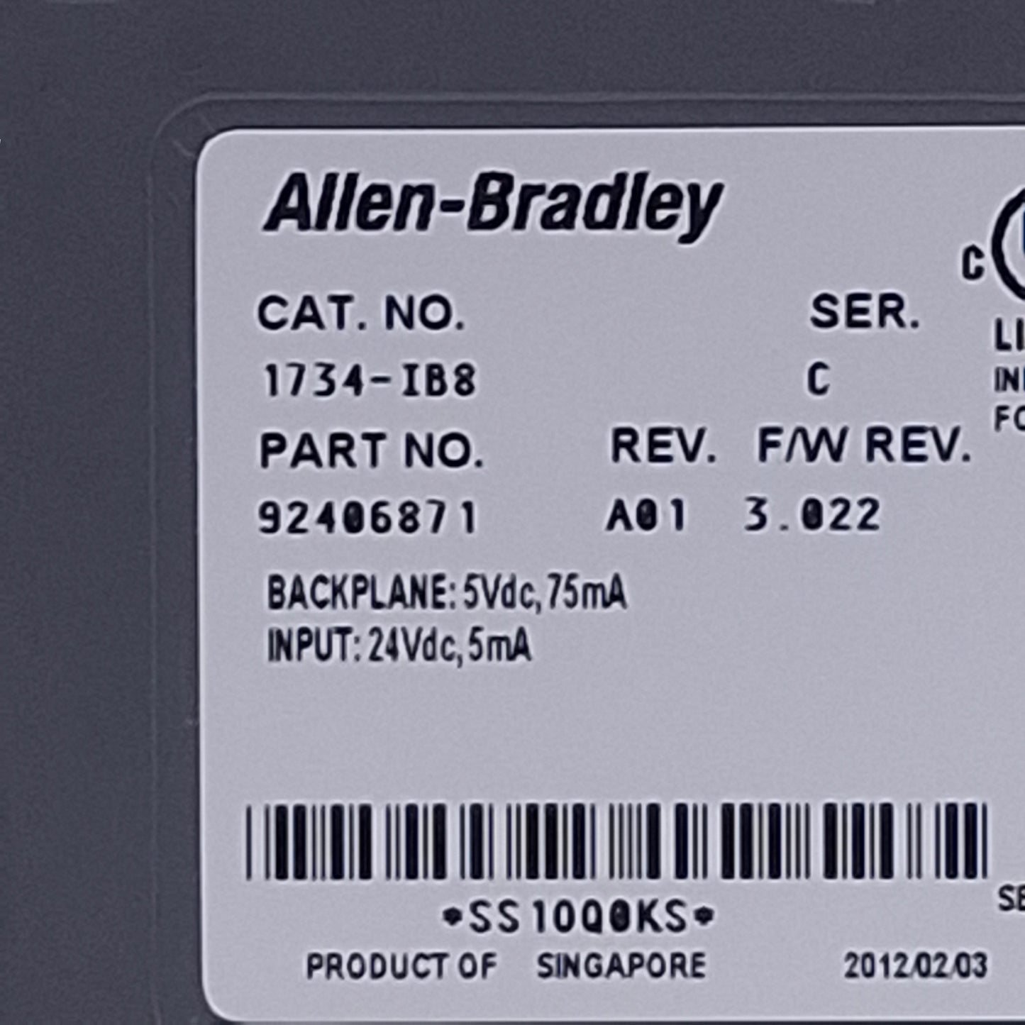 Used Allen Bradley 1734-IB8 Ser C POINT I/O Digital Input Module, 8-Point, 24VDC Sink
