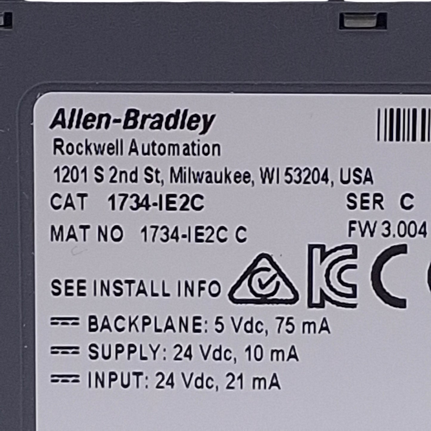 Used Allen Bradley 1734-IE2C POINT I/O Analog Input Module, 2-Input 4-20mA, 24VDC