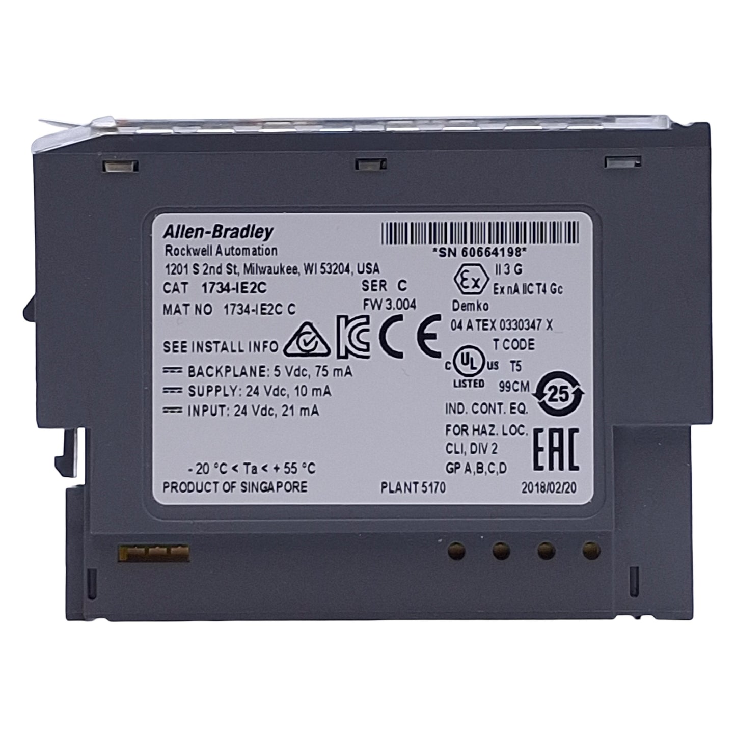 Used Allen Bradley 1734-IE2C POINT I/O Analog Input Module, 2-Input 4-20mA, 24VDC