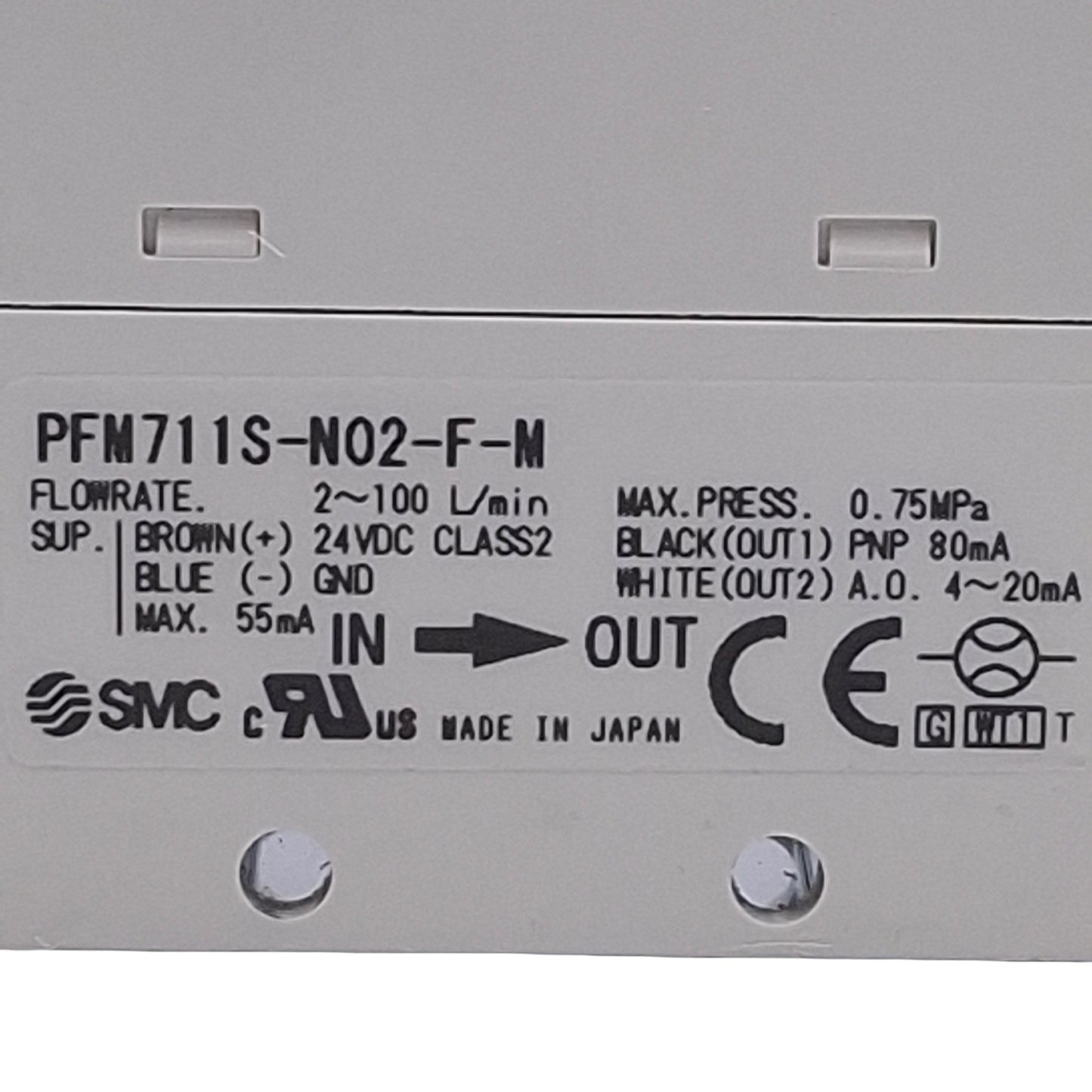 Used SMC PFM711S-N02-F-M Digital Flow Switch PNP+Analog 4-20mA Out, 24VDC, 1/4" NPT