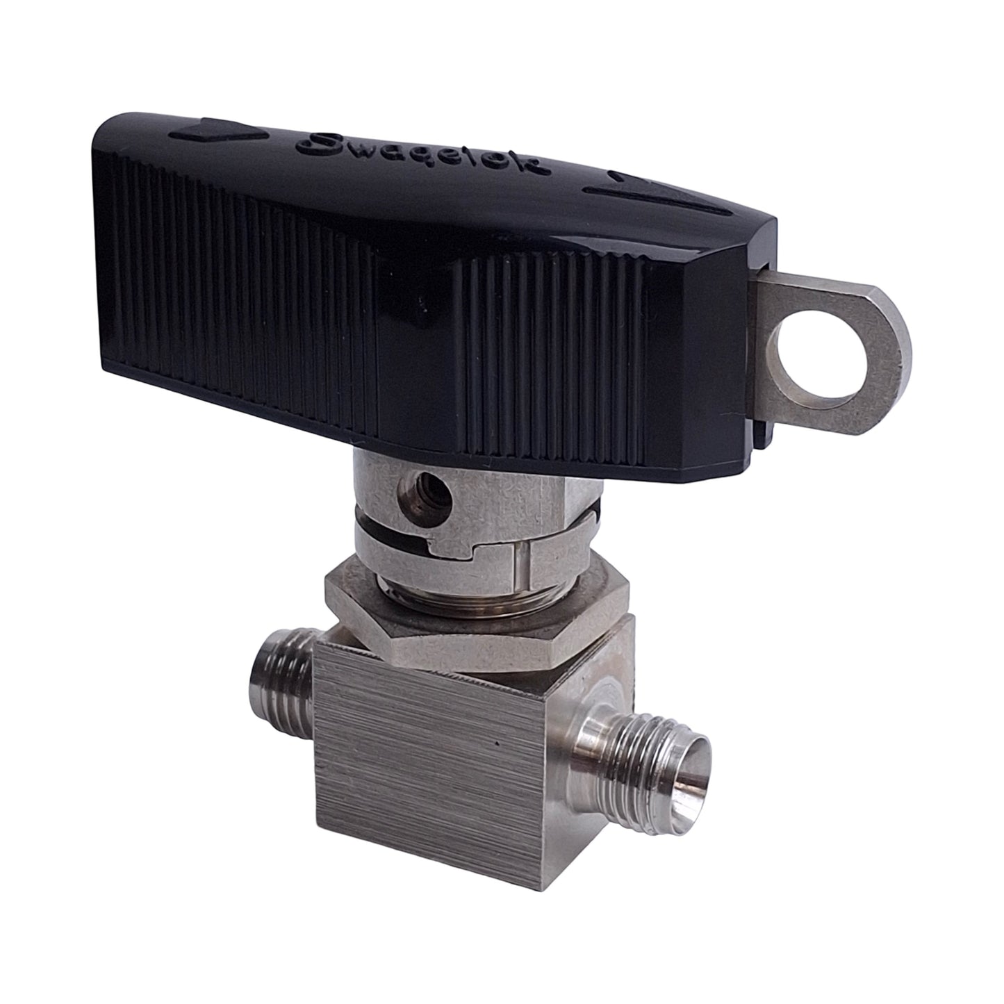 Used Swagelok SS-43GS4-LL 1-Piece Ball Valve w/ Latch Lock, 1/4in Tube, *No Nuts*