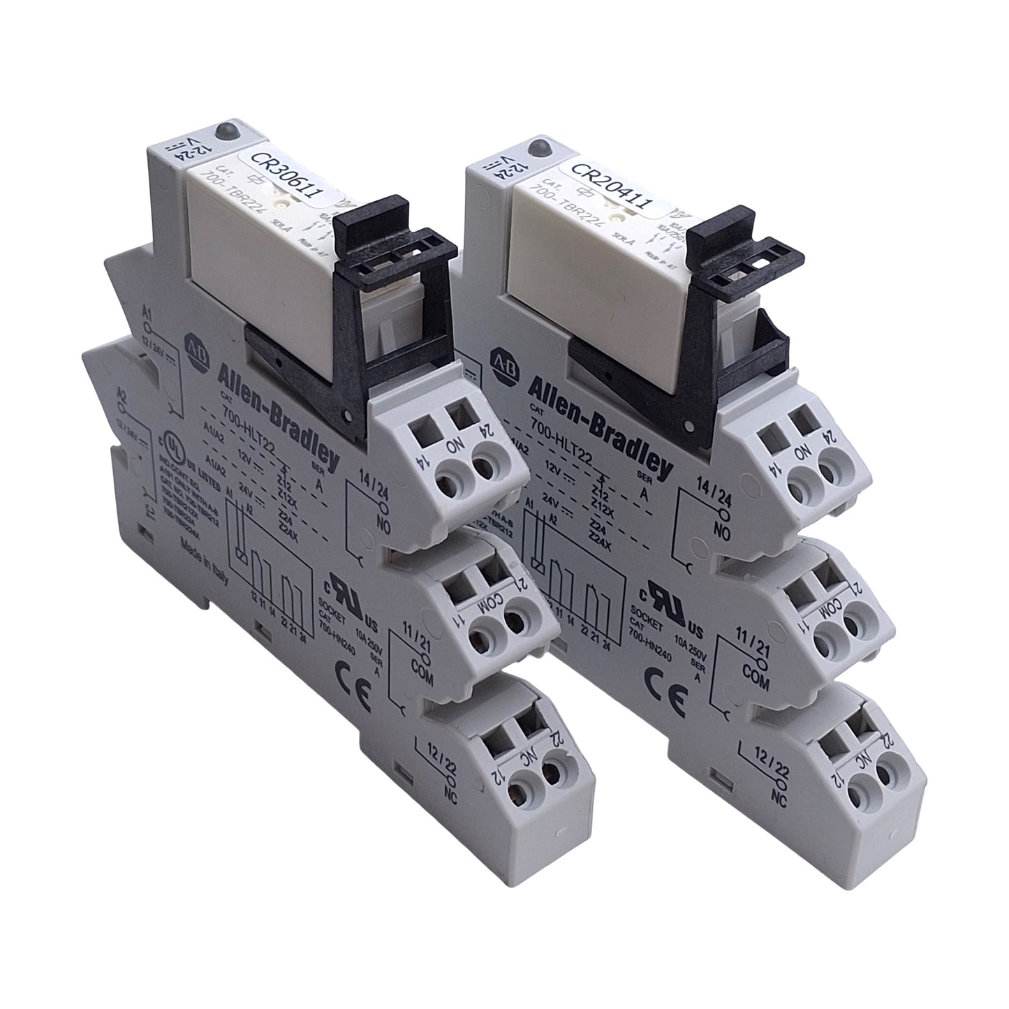 Used Lot of 2 Allen Bradley 700-HLT22Z24 Terminal Block Control Relays, 24VDC Coil