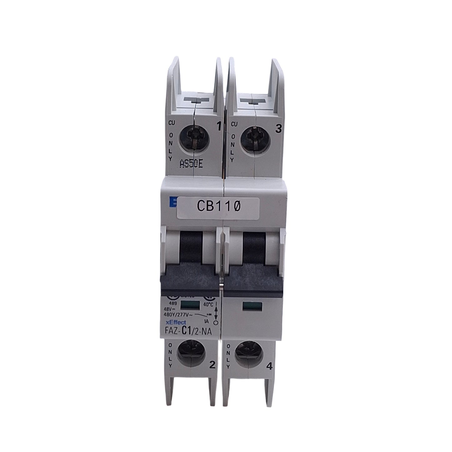 Used Eaton FAZ-C1/2-NA Circuit Breaker, 2-Pole 1A, 480Y/277VAC 48VDC, DIN Rail