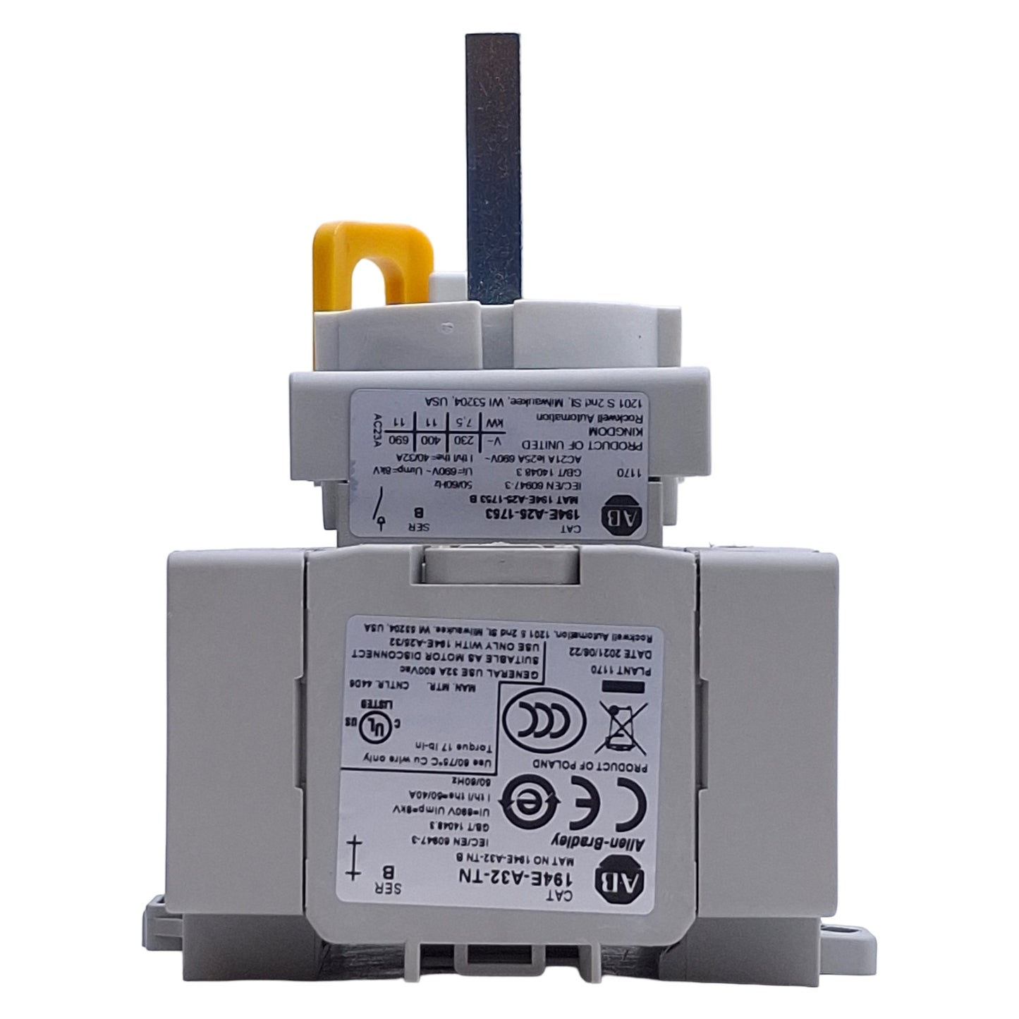 Used Allen Bradley 194E-A25-1753 Ser. B Load Disconnect Switch, 3-Pole, 25A 600VAC