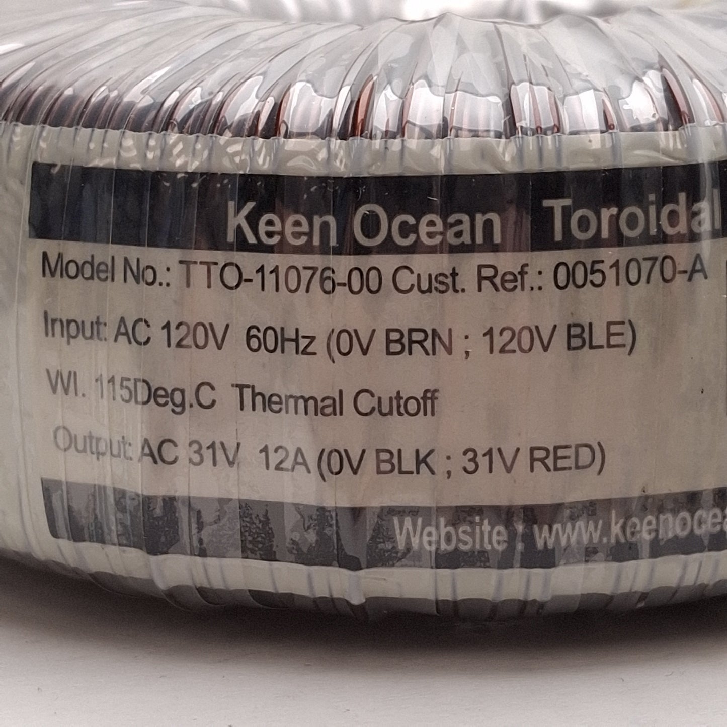 Used Keen Ocean TTO-11076-00 Toroidal Transformer 120VAC 60Hz Prim, 31VAC 12A Sec