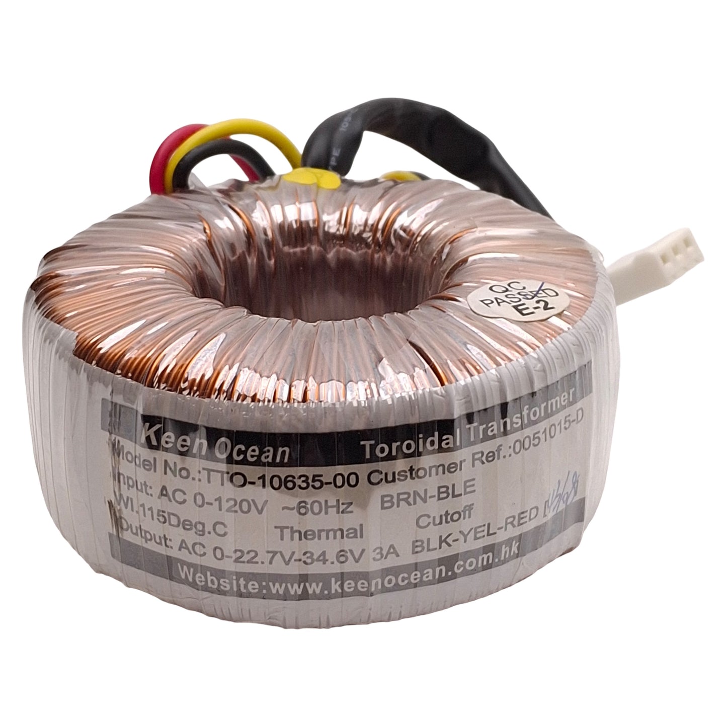 Used Keen Ocean TTO-10635-00 Toroidal Transformer 120VAC Prim, 22.7-34.6VAC 3A Sec