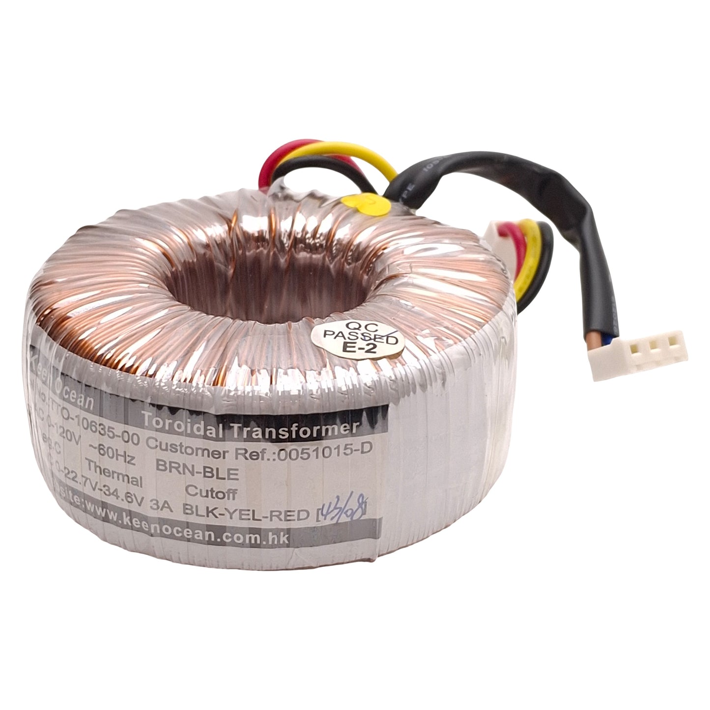 Used Keen Ocean TTO-10635-00 Toroidal Transformer 120VAC Prim, 22.7-34.6VAC 3A Sec