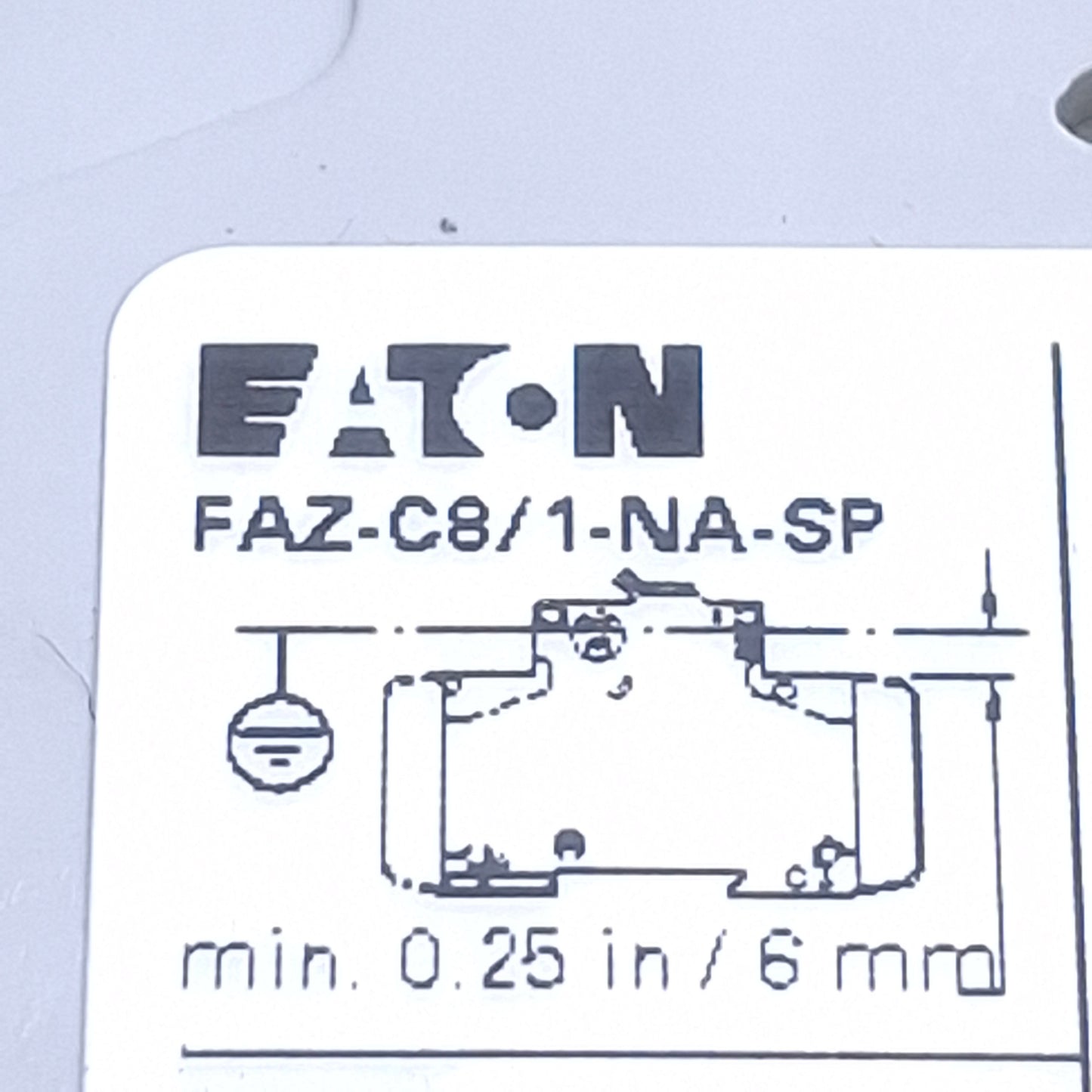 Used Eaton FAZ-C8/1-NA-SP Circuit Breaker 1 Pole, 277v AC 48v DC 8A, 10kA, DIN