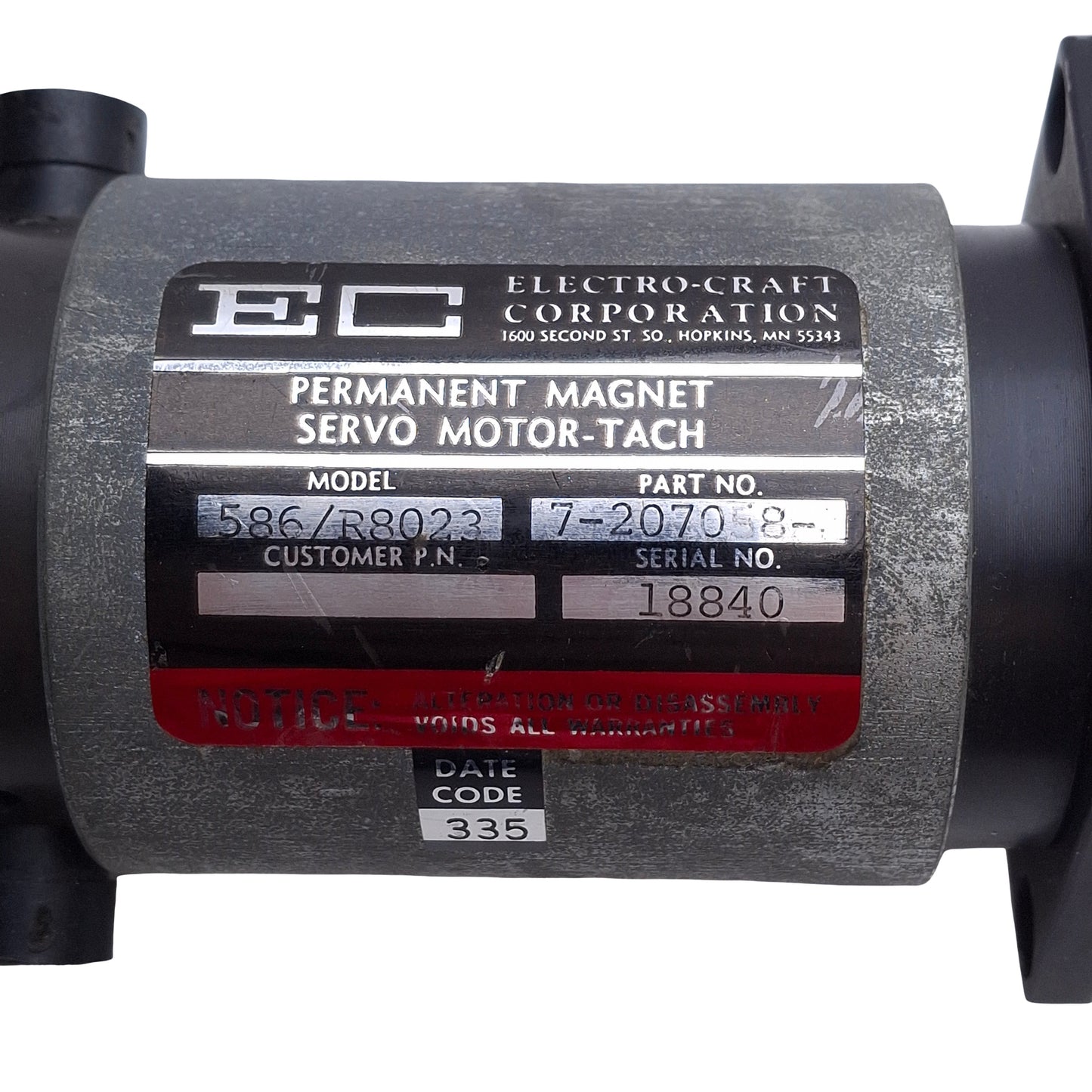 Used Electro Craft 586/R8023 72070581 Permanent Magnet Servo Motor Tach, ø1/4in Shaft
