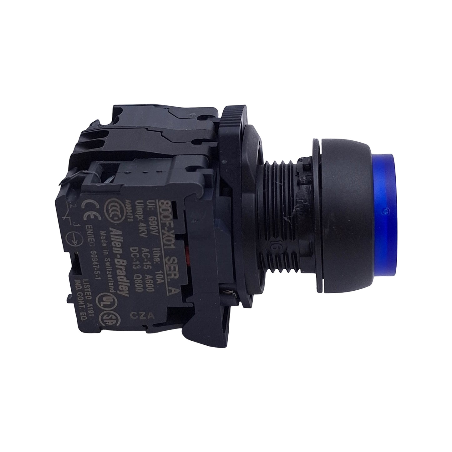 Used Allen Bradley 800FP-LE6 Illuminated Blue Pushbutton, w/ 1NO & 1NC Contact, 22mm