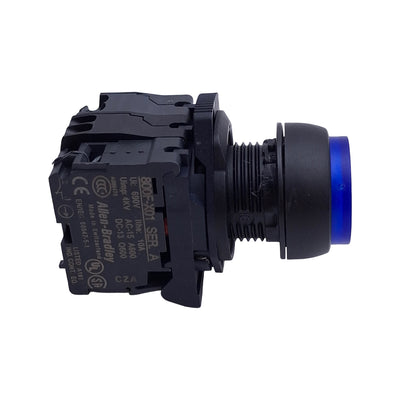 Used Allen Bradley 800FP-LE6 Illuminated Blue Pushbutton, w/ 1NO & 1NC Contact, 22mm