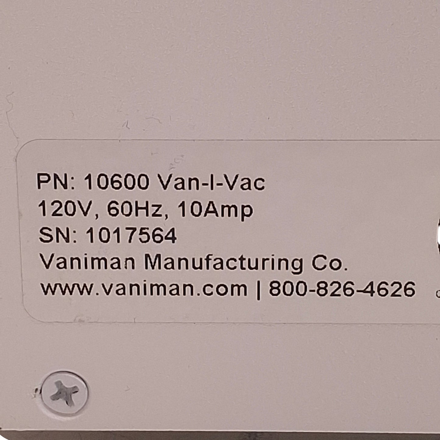 Used Vaniman 10600 Van-I-Vac Small Dust Collector 120VAC, 10A, 14 x 10.5 x 14.5in