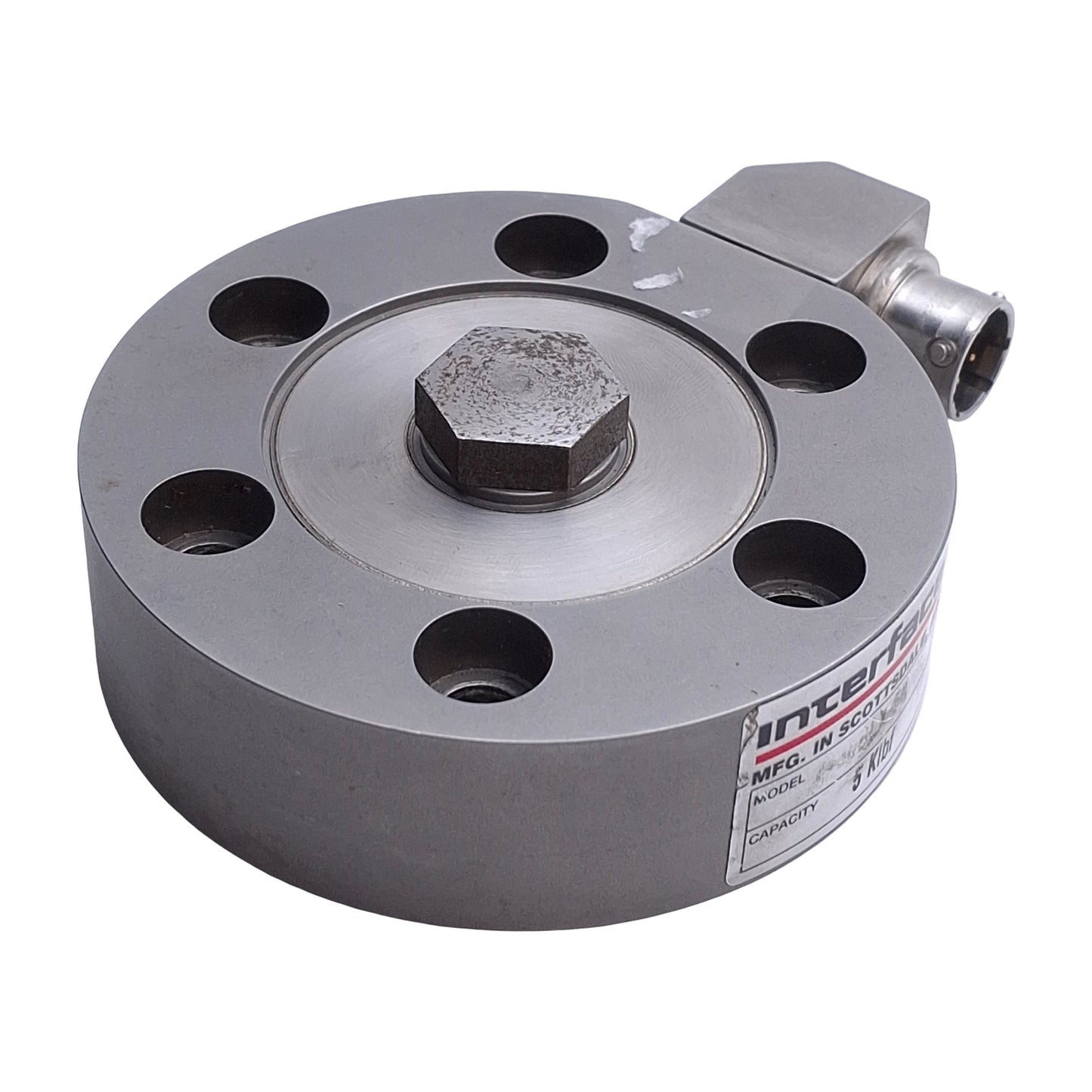 Used Interface 2430BLX-5k Compact Stainless Steel Load Cell 5k lbf, 1/2-20 UNF, 15VDC
