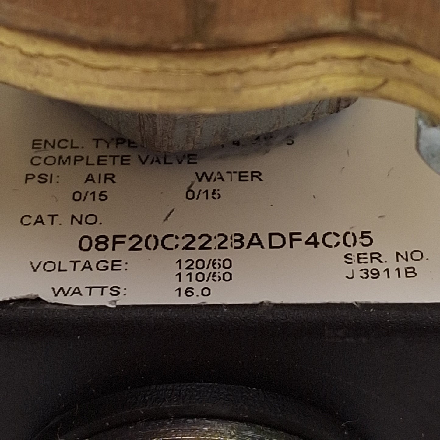 Used Parker 08F20C2228ADFGC05 Solenoid Valve, 0-15psi, 1/2in NPT, 120VAC Coil