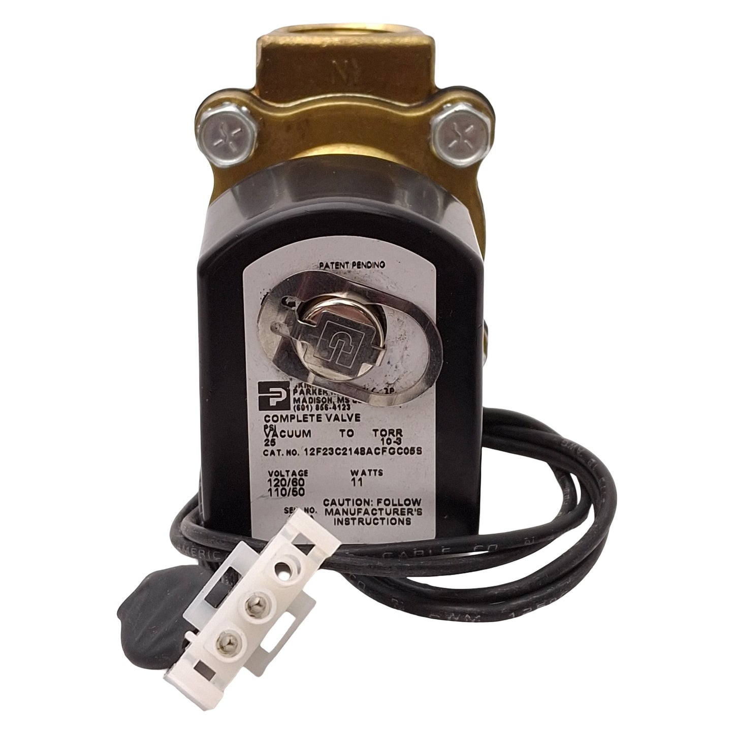 Used Parker 12F23C2148ACFGC05S Solenoid Valve, Vacuum-25psi, 3/4in NPT, 120VAC Coil