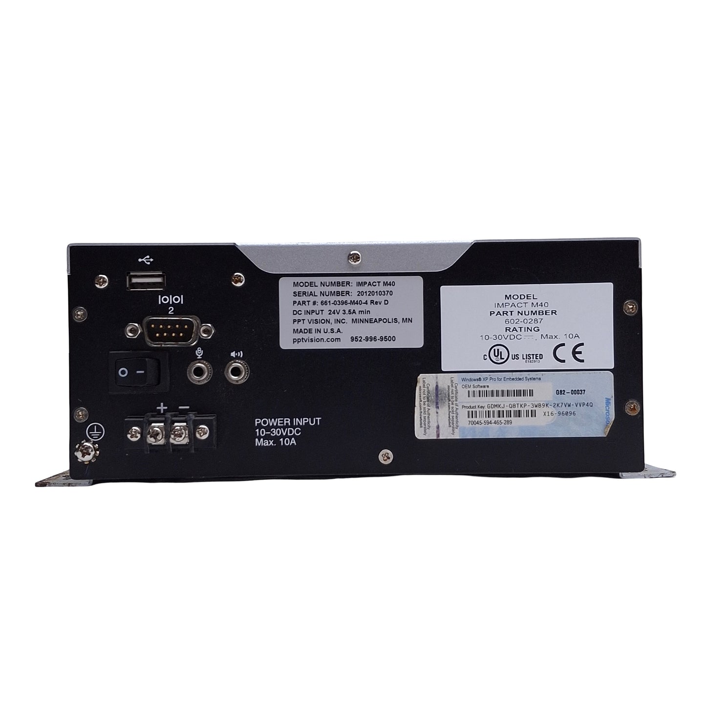 Used PPT Vision 661-0396-M40-4 Rev D Impact M40 Embedded Vision System, 24VDC