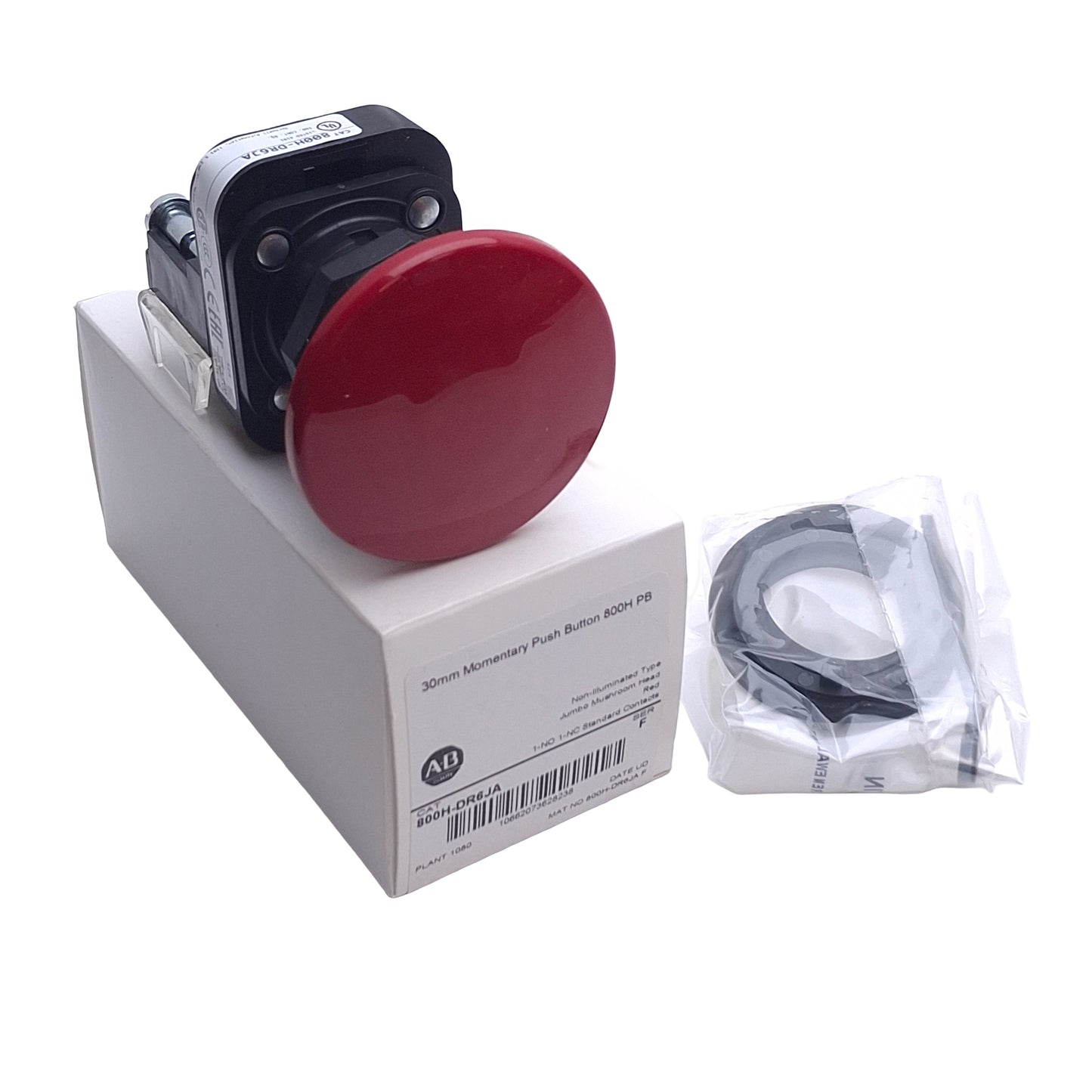 New Allen Bradley 800H-DR6JA Jumbo Red Mushroom Momentary Pushbutton Switch, 1NO-1NC