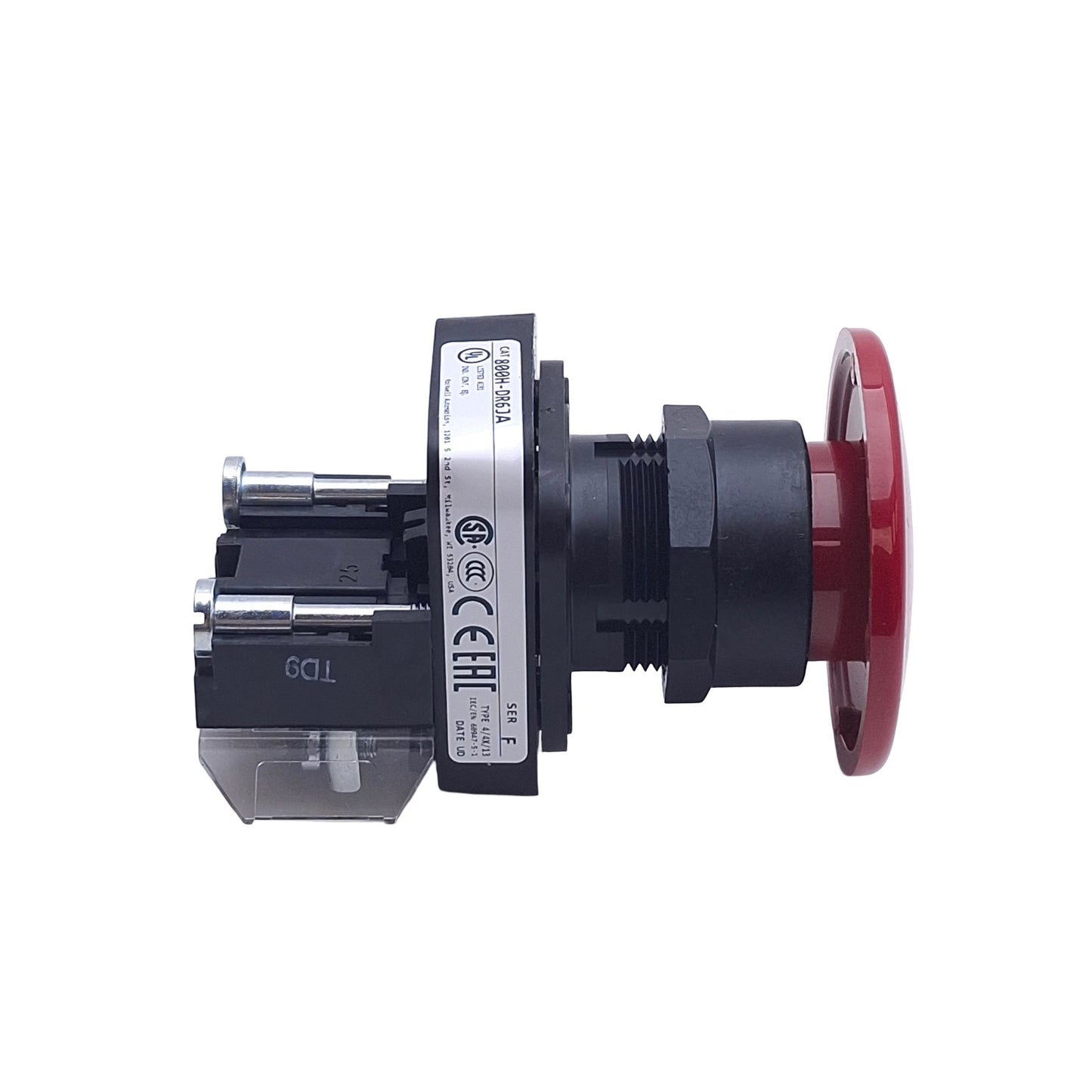 New Allen Bradley 800H-DR6JA Jumbo Red Mushroom Momentary Pushbutton Switch, 1NO-1NC