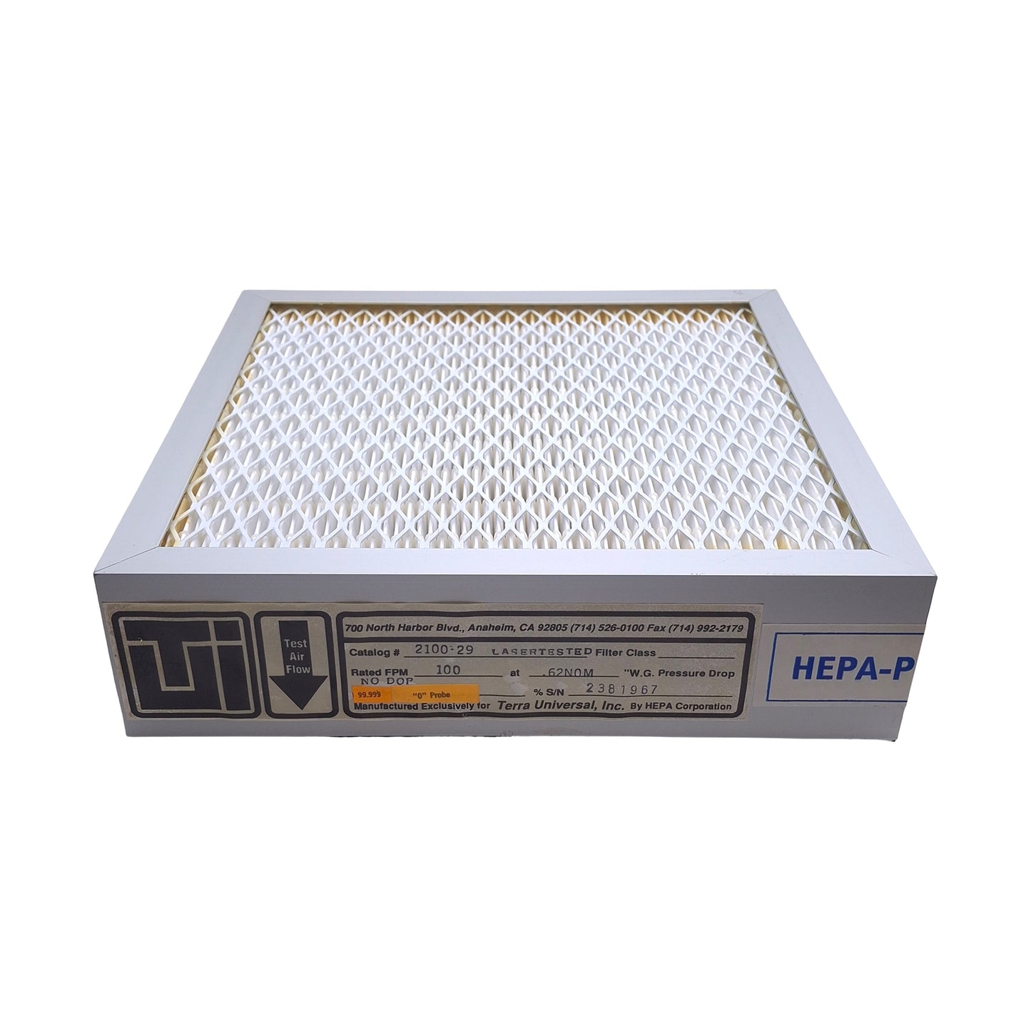 Used Terra Universal 2100-29 Cleanroom Filter, Class 10 ULPA, 12in x 12in x 3in H