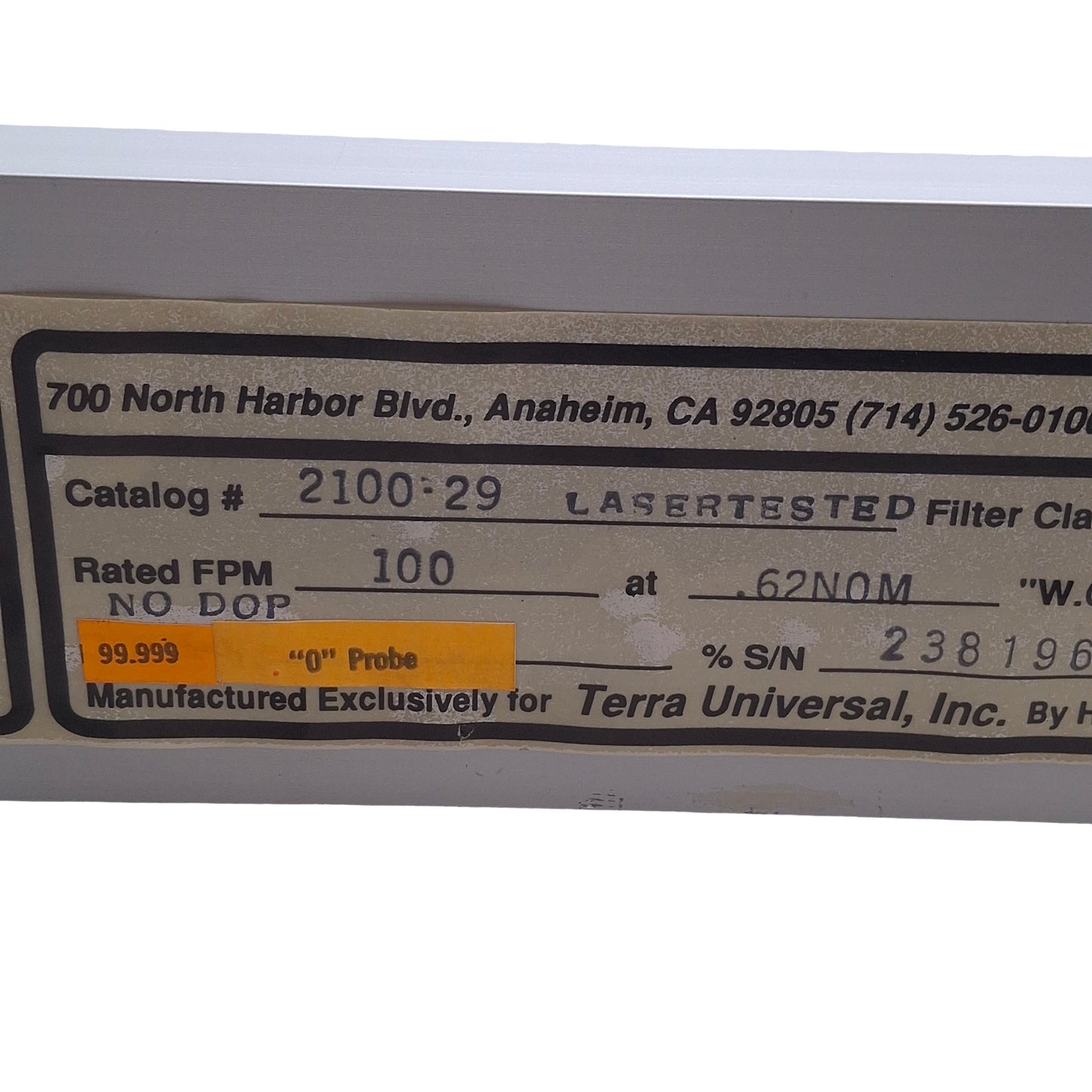 Used Terra Universal 2100-29 Cleanroom Filter, Class 10 ULPA, 12in x 12in x 3in H