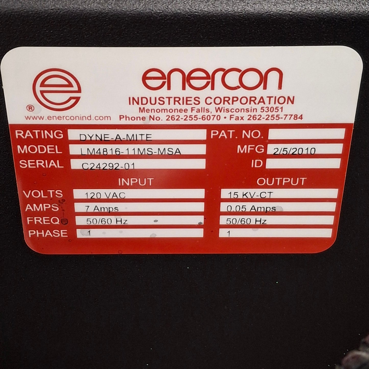 Used Enercon LM4816-11MS-MSA Dyne-A-Mite Atmospheric Plasma Surface Treating System